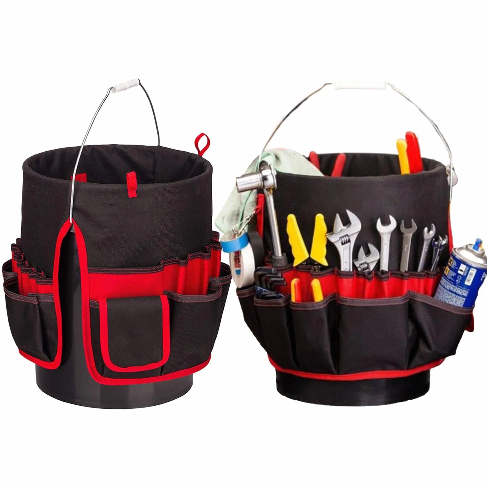2 Packs Bucket Tool Organizer - Cleaning Bucket Organiser Caddy, Muti-Pocket Bucket Tool Storage Basketfor Easy Tool Access, 5 Gallon Bucket Holder, 5 Gallon Bucket Liner, for Garden Beach Outdoor