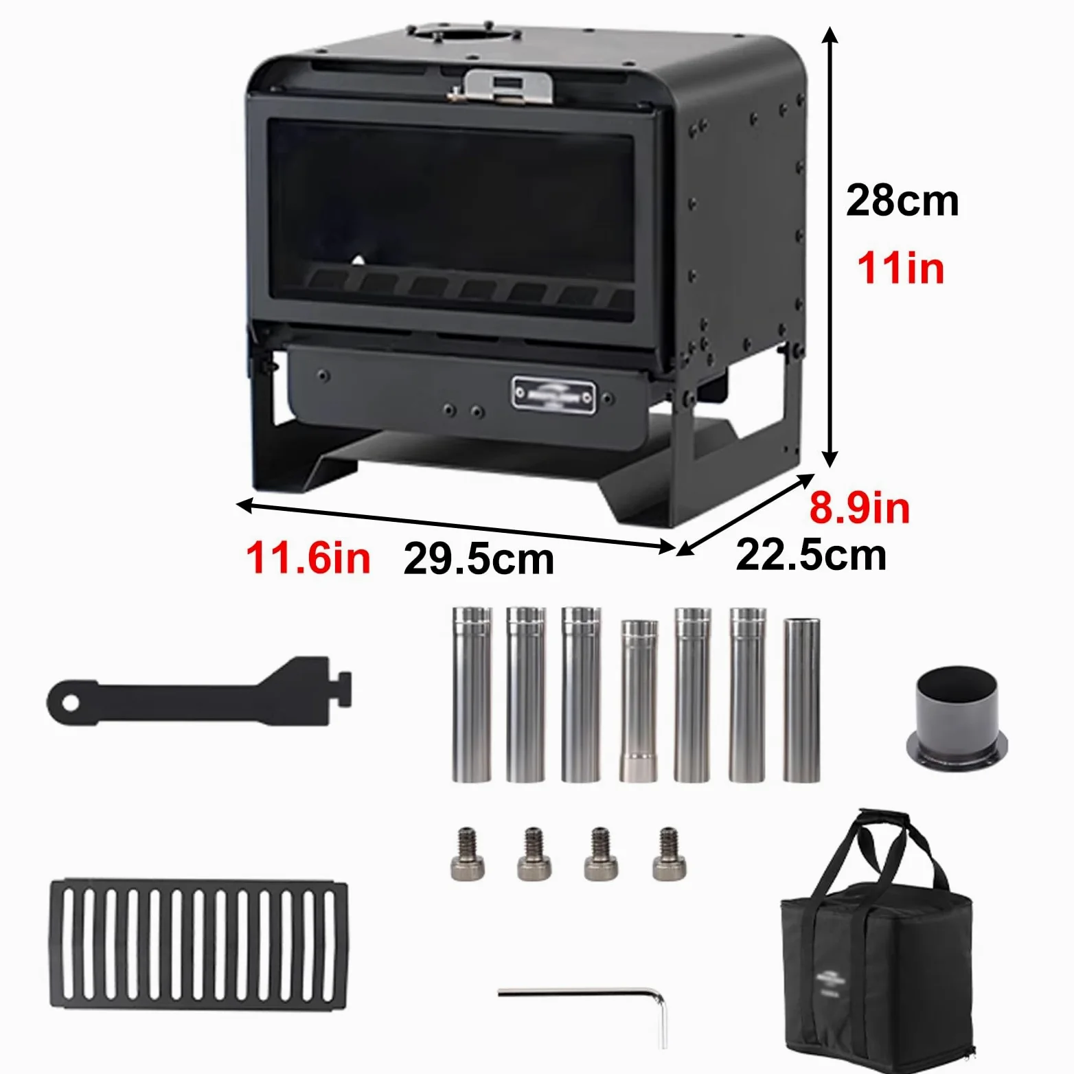 Stufa a Legna da Campeggio Materiale in Acciaio Al Carbonio Vetro Microcristallino Mini Stufa a Legna Portatile Bordi Arrotondati Adatto per Campeggio e Tende