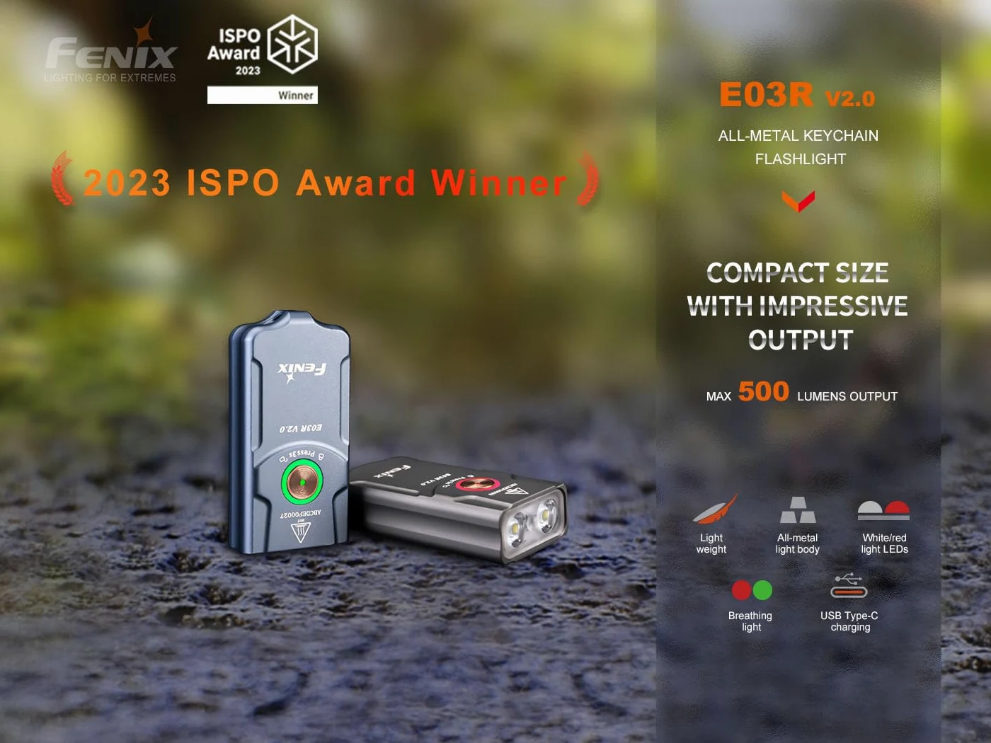Fenix E03R V2.0 Pieno Metallo Alta Luminosità Portachiavi Torcia Elettrica, Piccola Torcia Elettrica, Luce Rossa, Luce Bianca, Controllo intelligente della Temperatura, Protezione IP66, con Ricarica