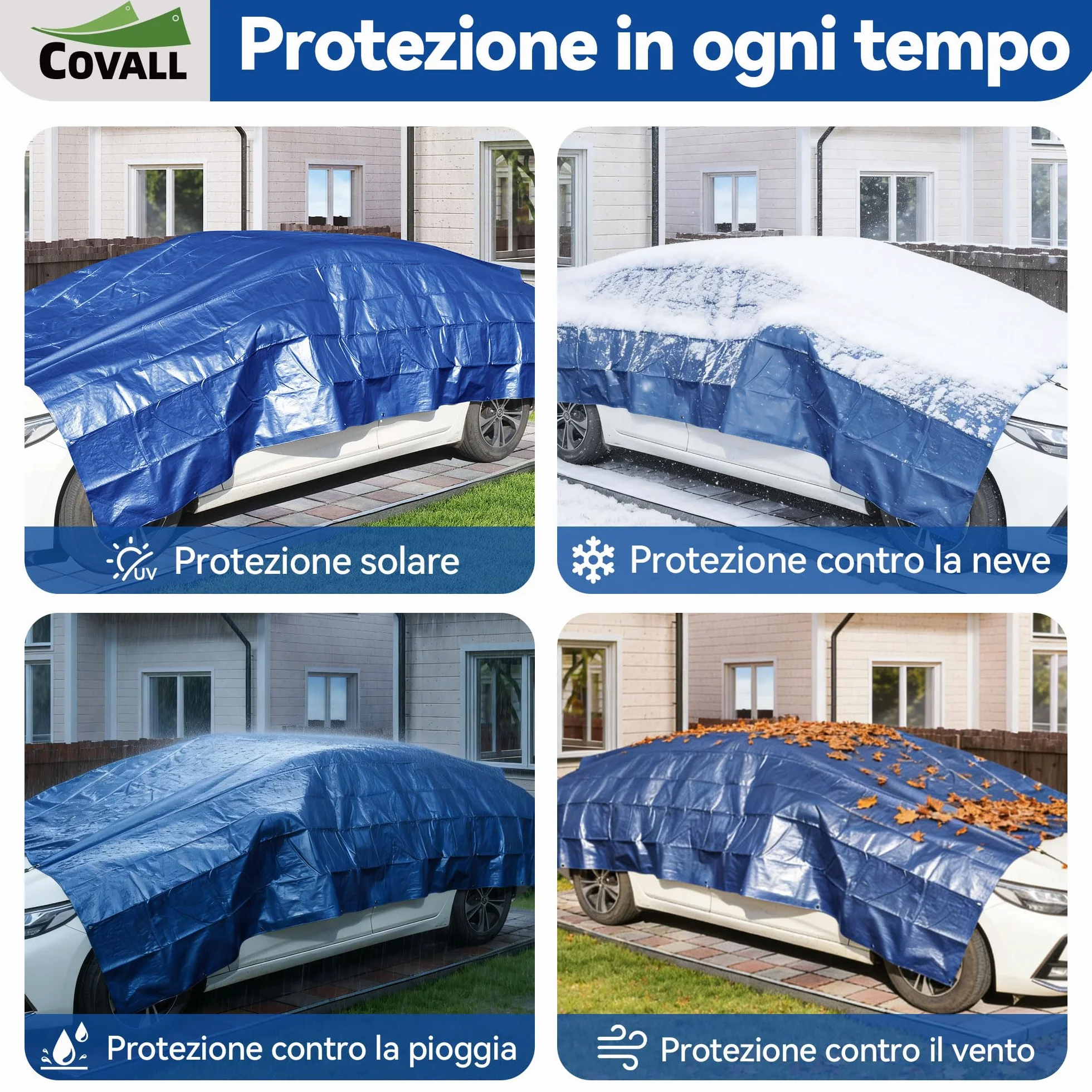 Telone Blu 2.4x3 m 115 g/m², Impermeabile Antistrappo per Carichi Pesanti, con Occhielli, per Campeggio, Giardino, Copertura Tetto e Magazzino