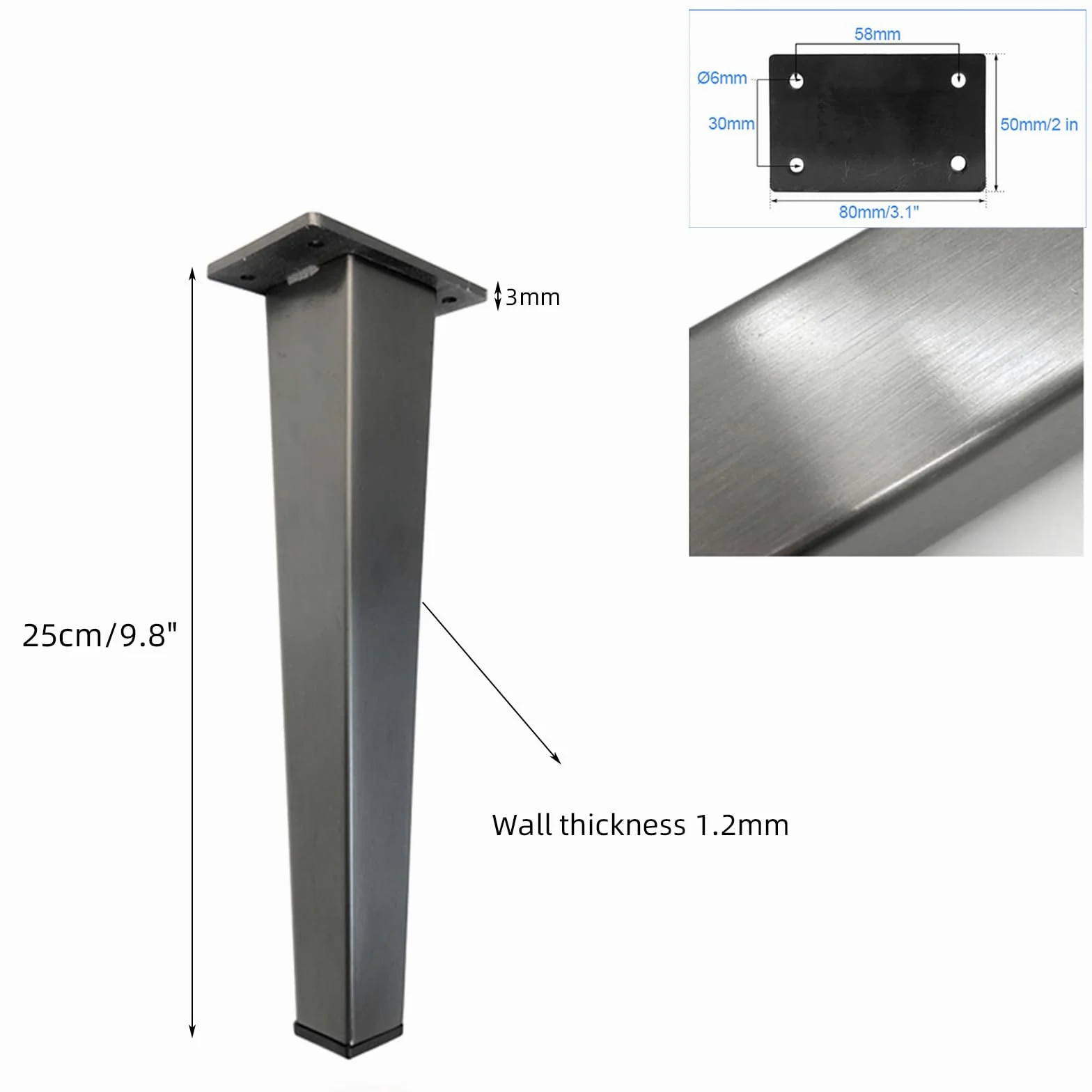 Generico Gambe per Mobili Piedini per Tavolo Conici in Acciaio Inox 4 Pezzi Neri da 25 cm Verniciati A Spruzzo Altezza Piedini per Divano: 6-30 cm Piedini per Mobile da 25 cm/9,8"