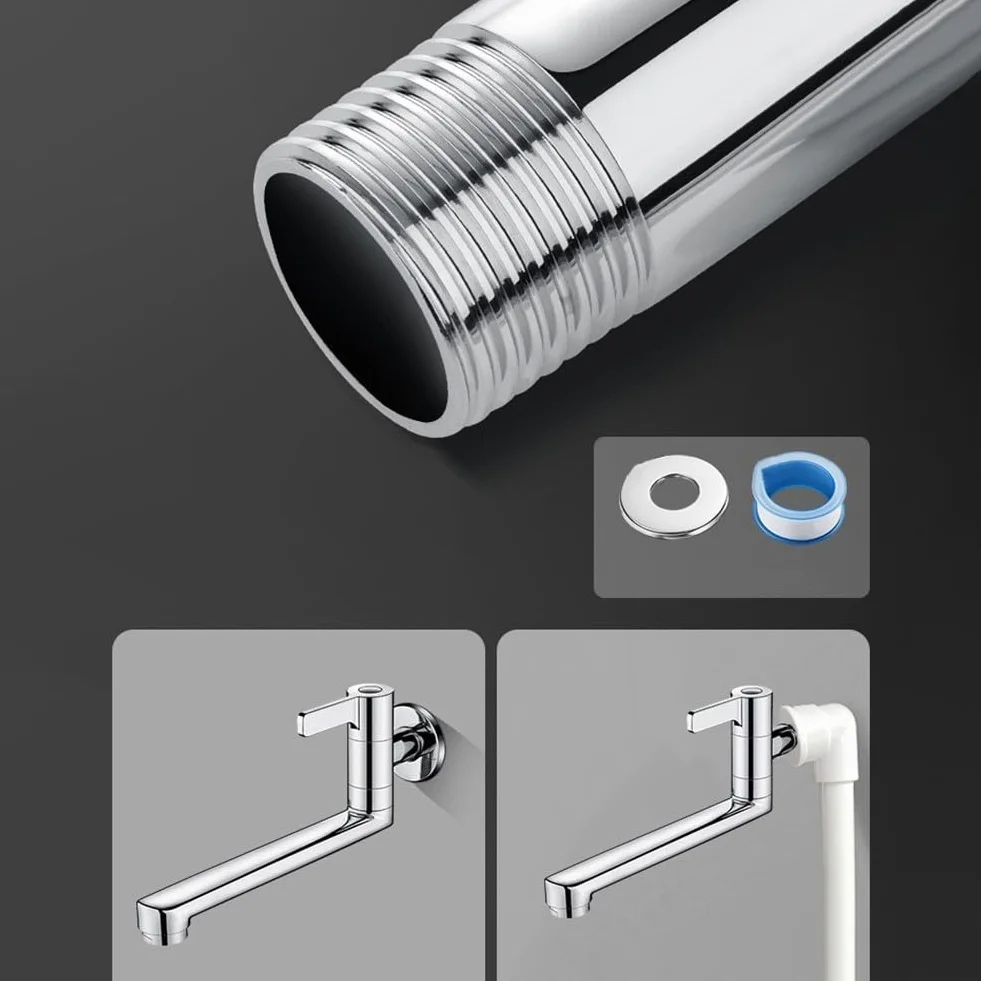 Rubinetto singolo girevole per acqua fredda, montaggio a parete, rubinetto da cucina 20 cm/25 cm, beccuccio esteso, in acciaio inox 304, per lavello, piscina, risparmio di spazio (25 cm)