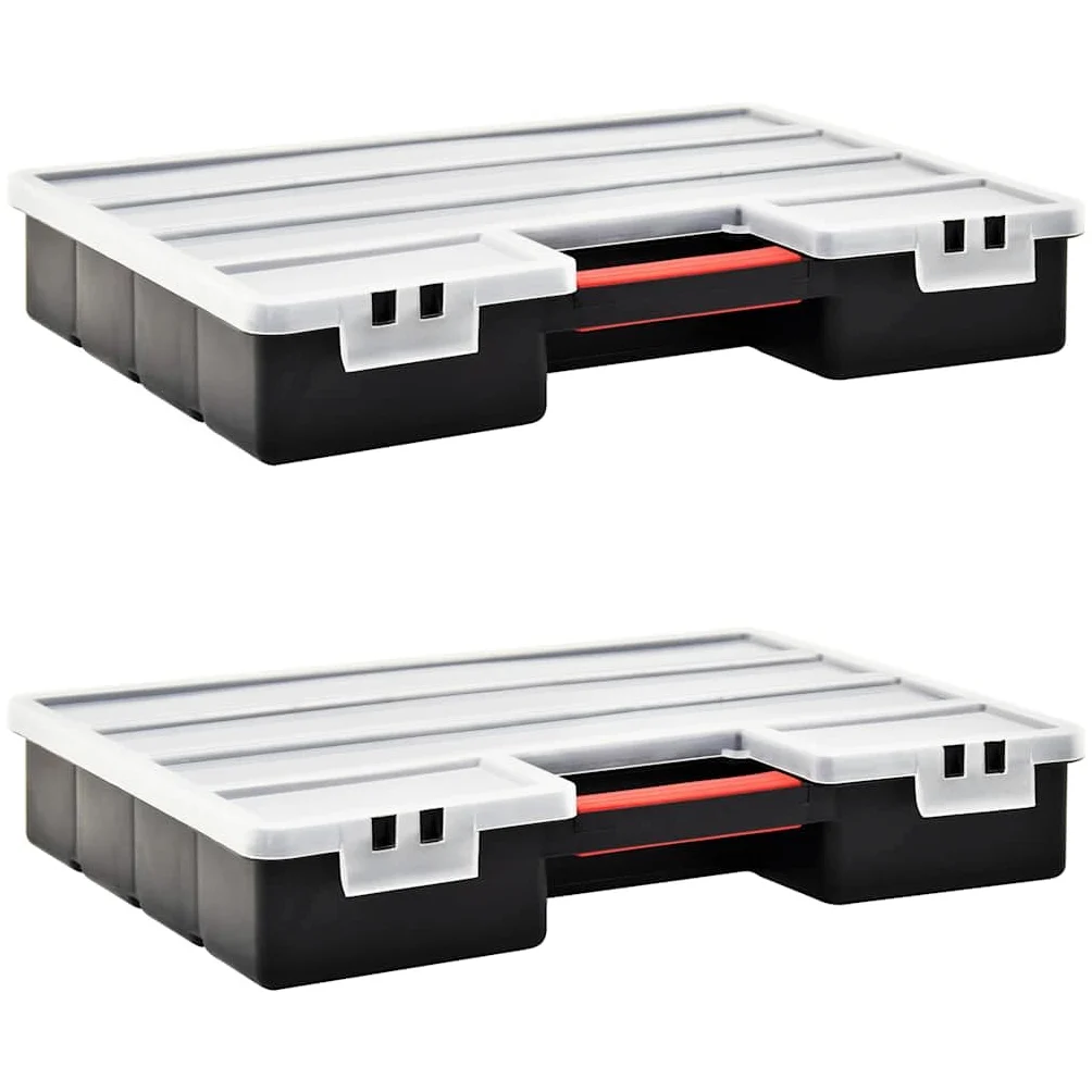 2 scatole assortite con divisori regolabili, 460 x 325 x 80 mm, organizer in plastica con 26 scomparti, coperchio trasparente, maniglia e chiusura per officina, garage, montaggio, riparazione