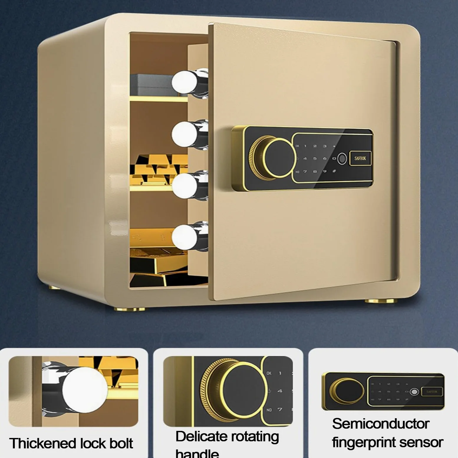 Cassaforte Piccola con Impronta Digitale Ignifugo Cassaforte Interamente In Acciaio con Touchscreen Intelligente Doppio Allarme Intelligente Safe per La Casa, L'hotel e L'ufficio(Black,38x45x33cm)