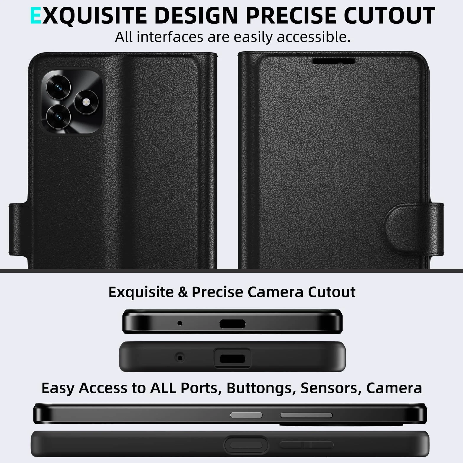 Cover per Honor X5C Plus Portafoglio Pelle PU Premium, Custodia Scomparti Carte Antiurto Protettiva Case con 1 Vetro Temperato, Nero