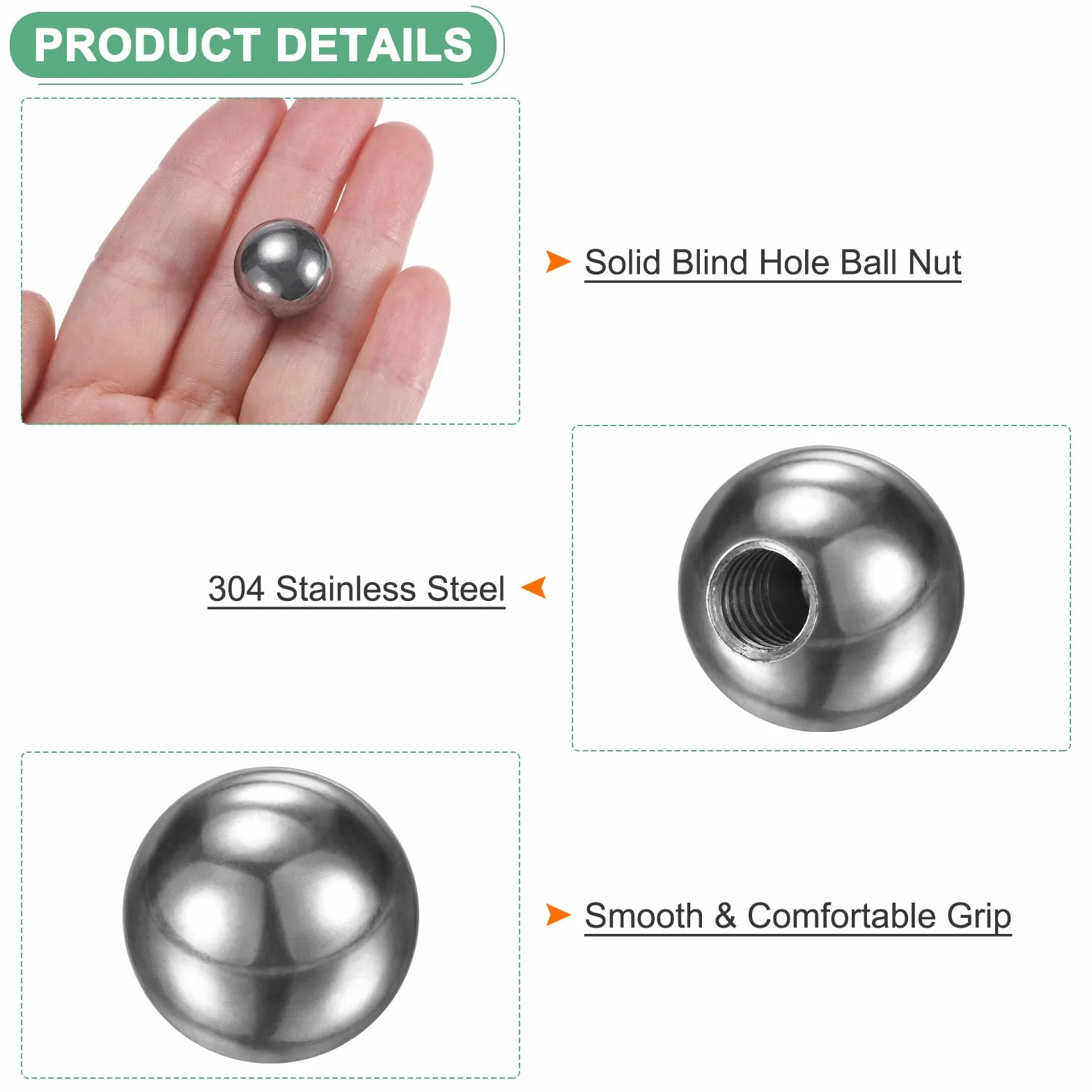 M METERXITY Pomelli A Sfera Filettati M6x16mm 304 Acciaio Inossidabile Tappo A Sfera [Argento]