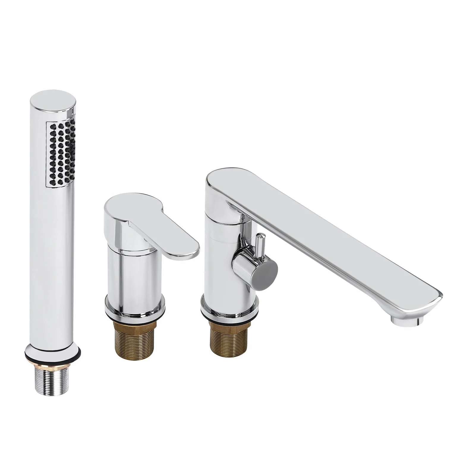Rubinetto per vasca da bagno a 3 fori con maniglia singola, rubinetteria da bordo vasca con doccetta estraibile e ugello di uscita dell'acqua girevole a 360°, set di rubinetteria per bordo vasca da