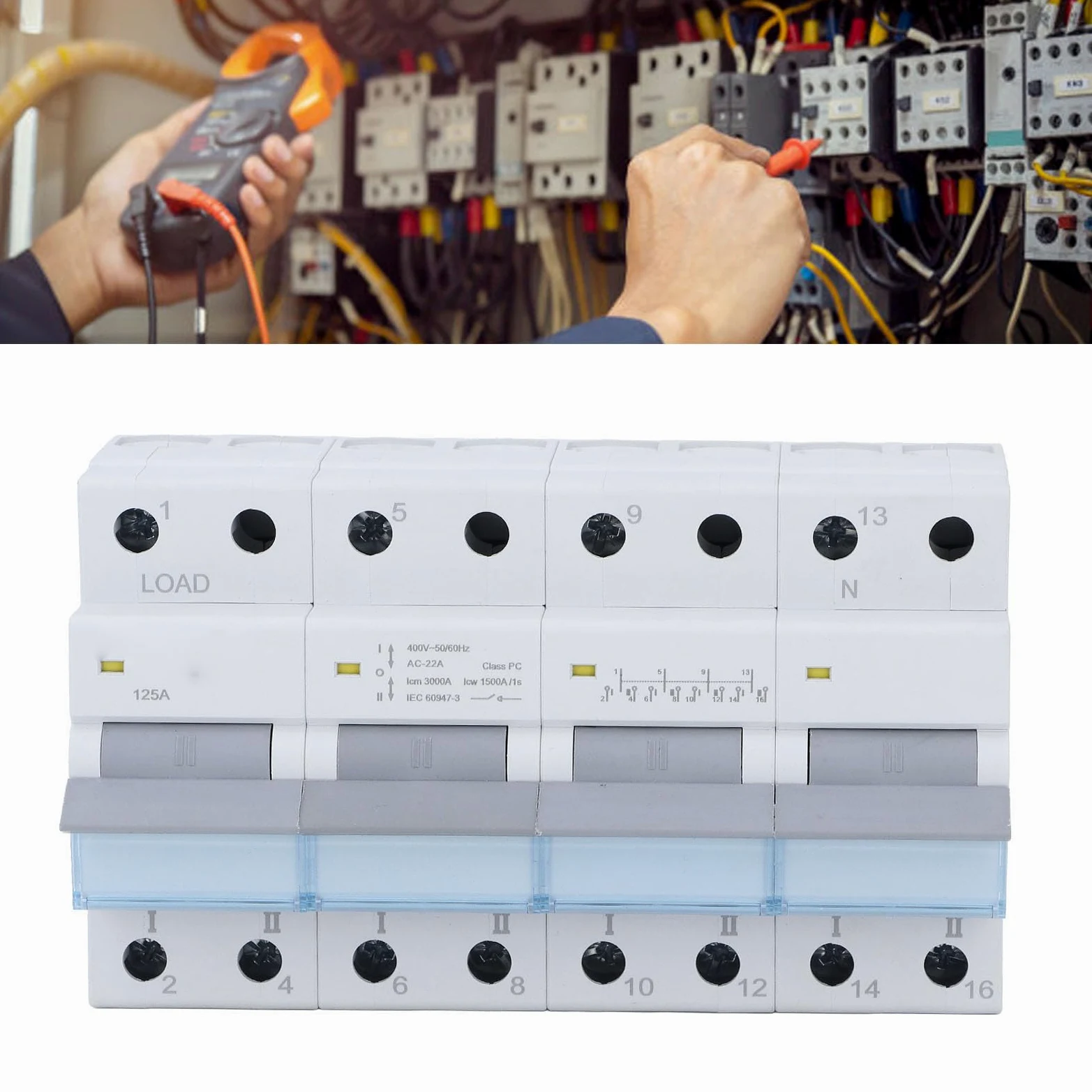 Sezionatore di Alimentazione 4P, Interruttore Automatico 4 Poli 6 Rivetti Rassodante DC AC 12-1000V Isolamento 400V 125A per Sistema di Alimentazione Fotovoltaico