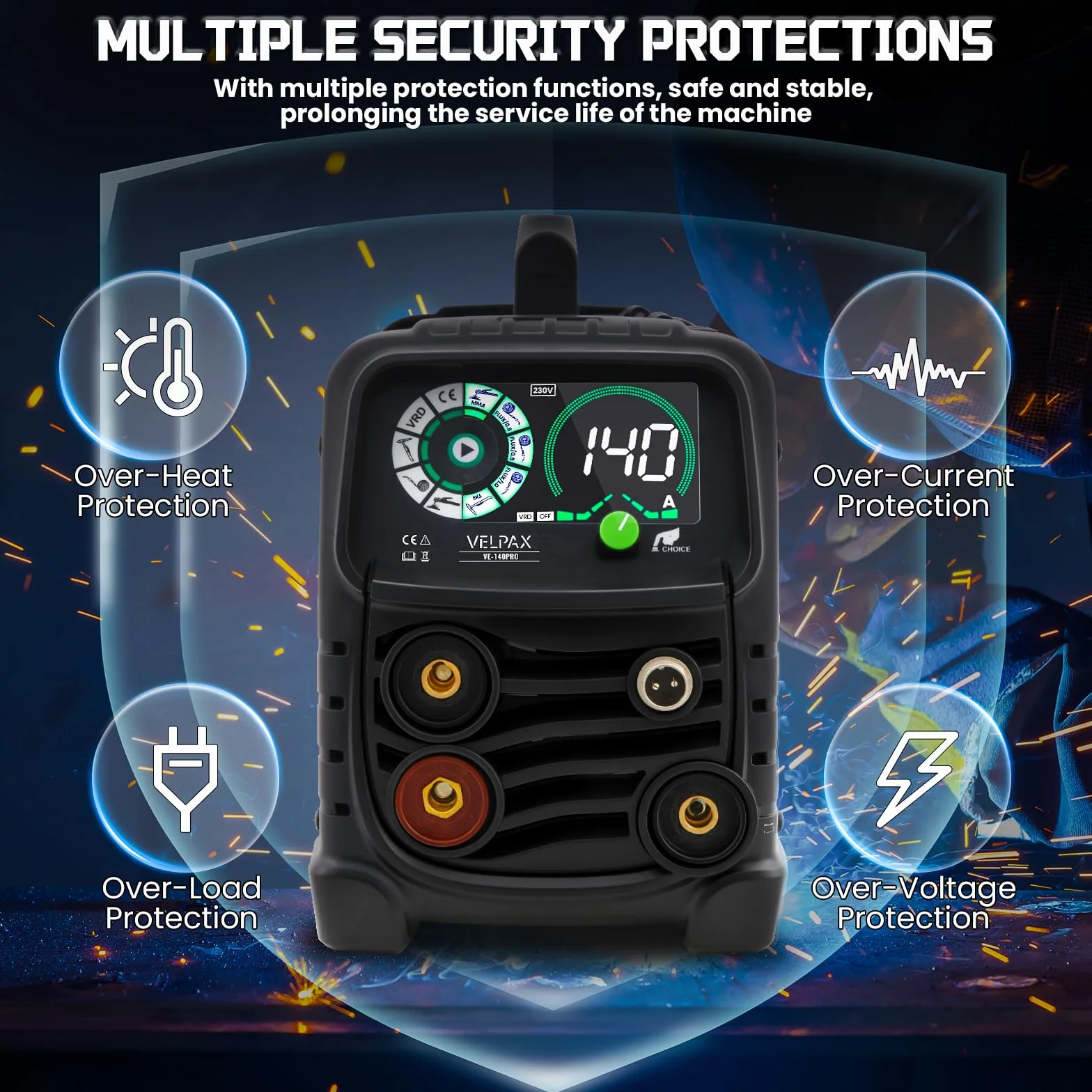 Saldatrice a Filo Continuo Senza Gas 140A 3 in 1 MIG/ARC/Lift TIG IGBT Inverter con Display LED