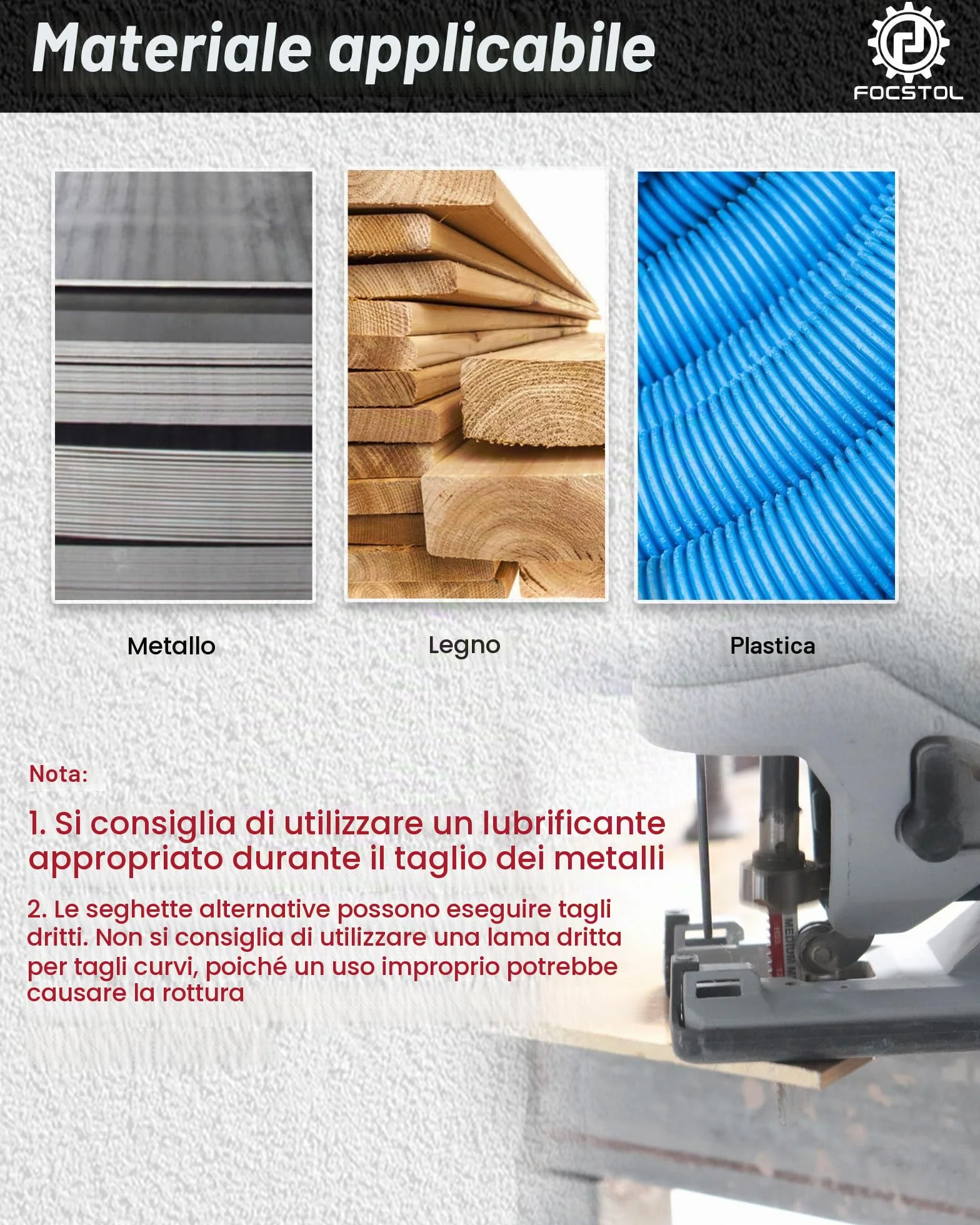 FOCSTOL Set di Lame per Seghetto Alternativo - 50 Pezzi HSS/HCS Lame per Aeghetti Alternativi con Codolo a T per Taglio Metallo, Legno, Plastica (T118A,T118B,T101AO,T101B,T101BR,T144D)