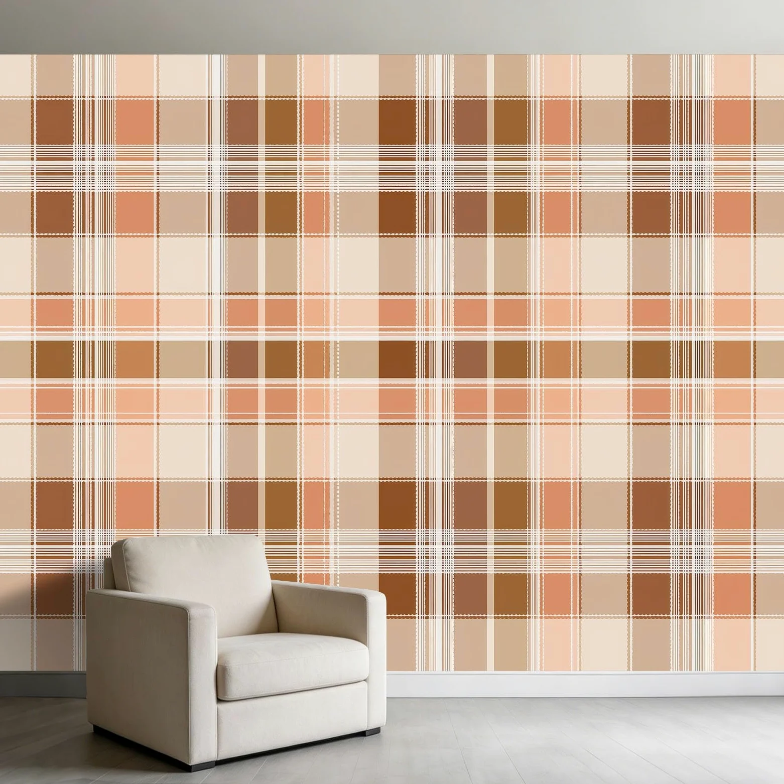 Carta da parati fotografica in tessuto non tessuto, effetto 3D, motivo tartan scozzese, per soggiorno, camera da letto, 400 x 280 cm, colore beige