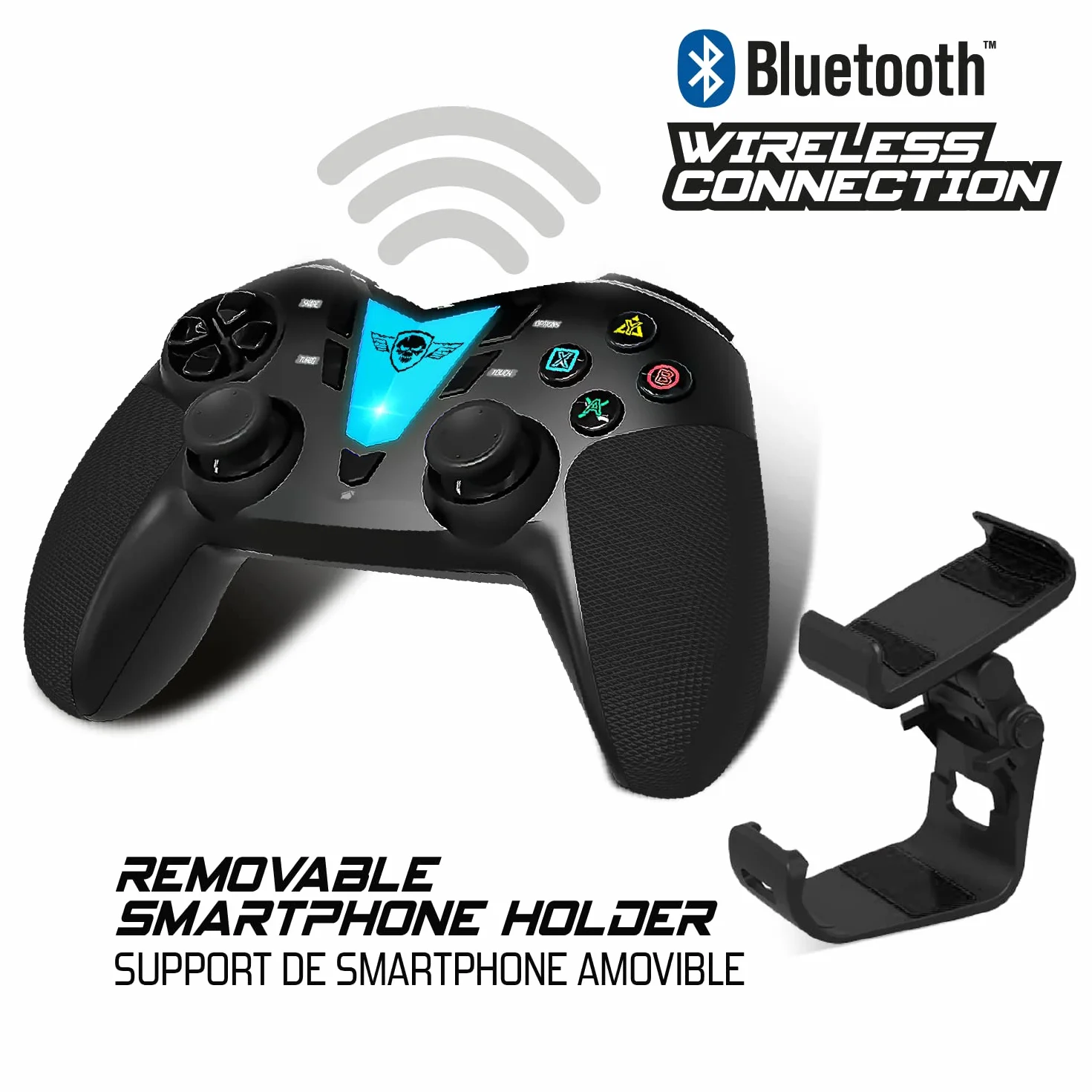 Controller per Telefono Android Bluetooth con Tasto Programmabile + Supporto Smartphone | Compatibile con Iphone, Apple TV, IOS, Android, PS4, PS3 e PC | Gioca a Fortnite, Call of Duty su Cellulare