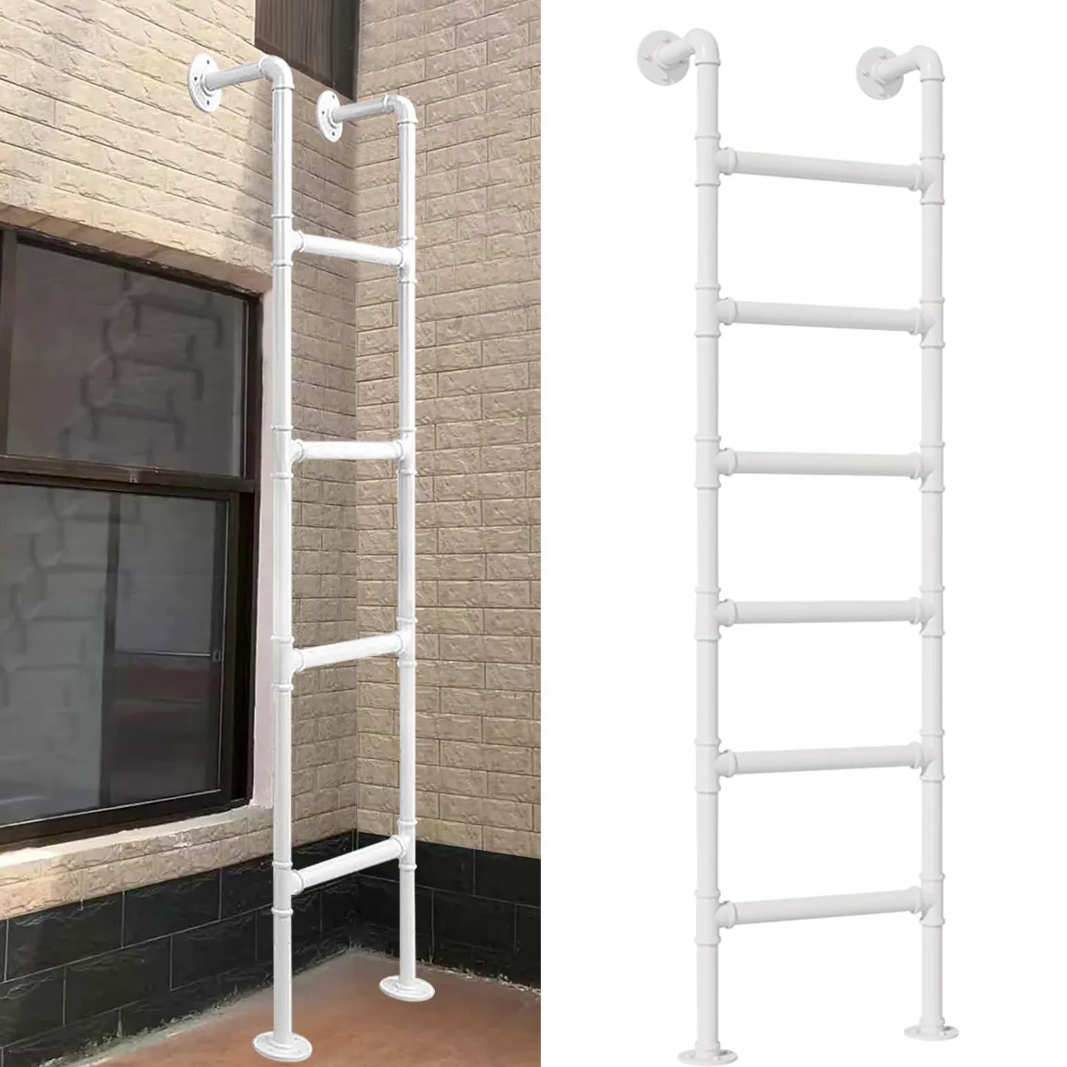 Scala di Emergenza per soffitta, per Letto a Castello, Bianca, Scala Dritta, Scala Industriale salvaspazio con Montaggio a Parete, Scala d'ingresso per finestre da seminterrato, per impieghi