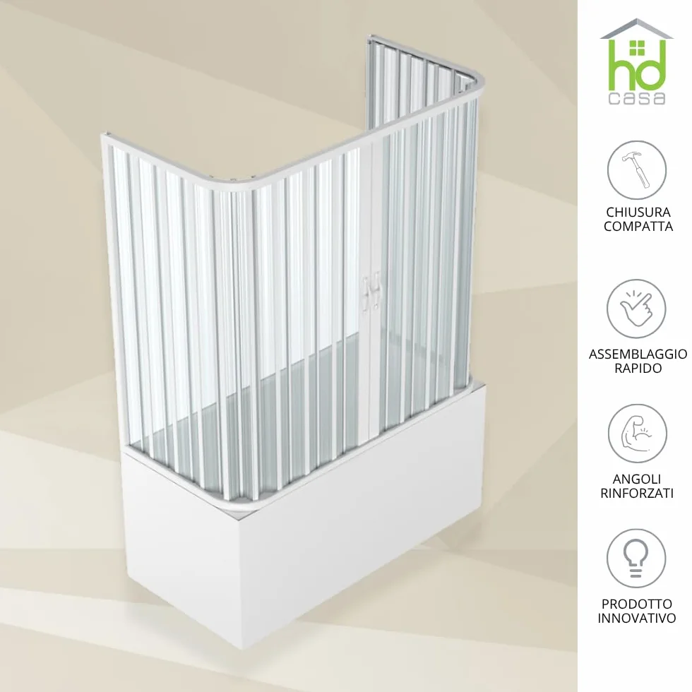 HD CASA Box Sopravasca a Soffietto 3 Ante Pannelli Semitrasparenti Profili Bianchi Cabina Doccia Salvaspazio PVC Made in Italy 70x170x70 cm