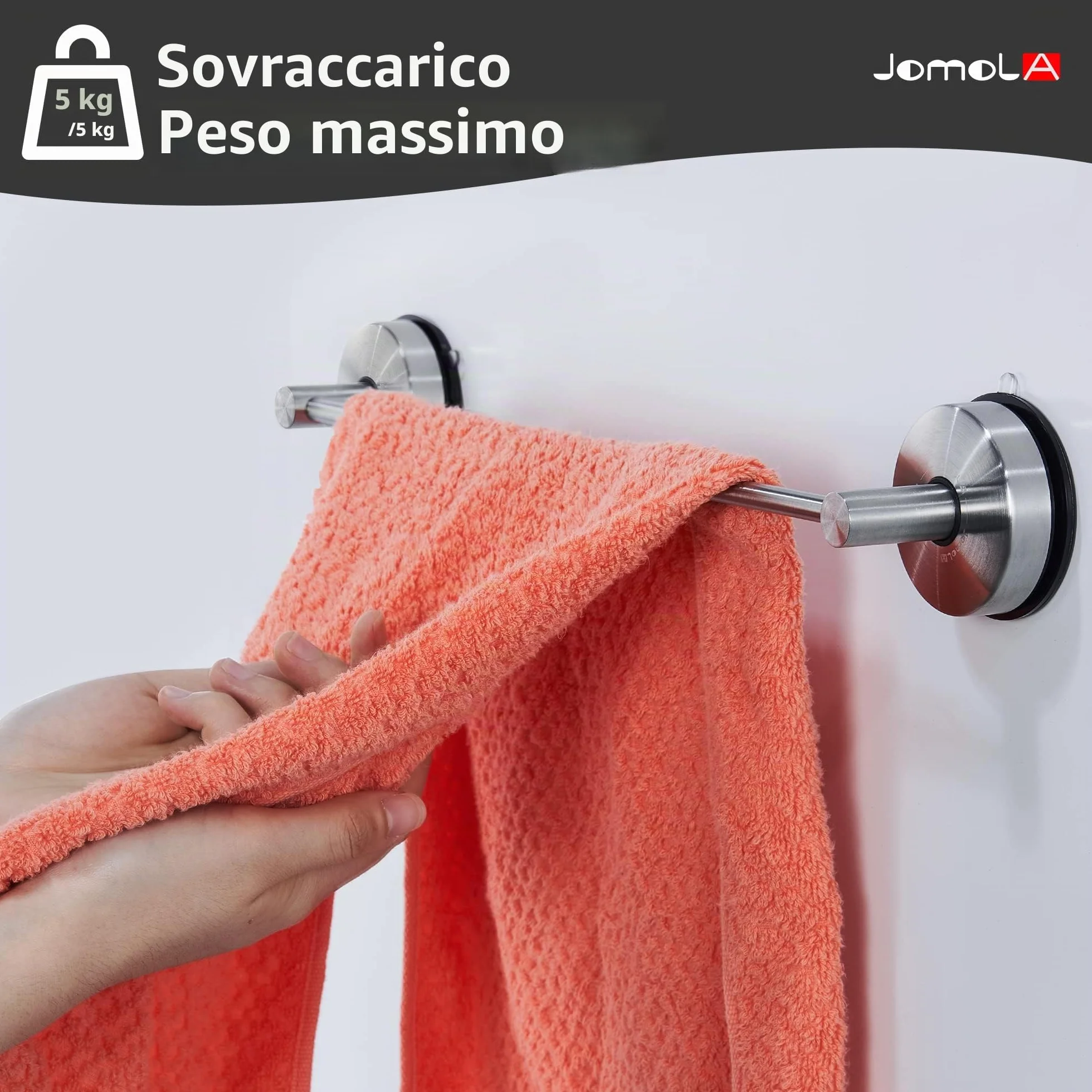 Porta Asciugamani Bagno Acciaio Inossidabile 42,8CM Ventosa Finitura Spazzolata