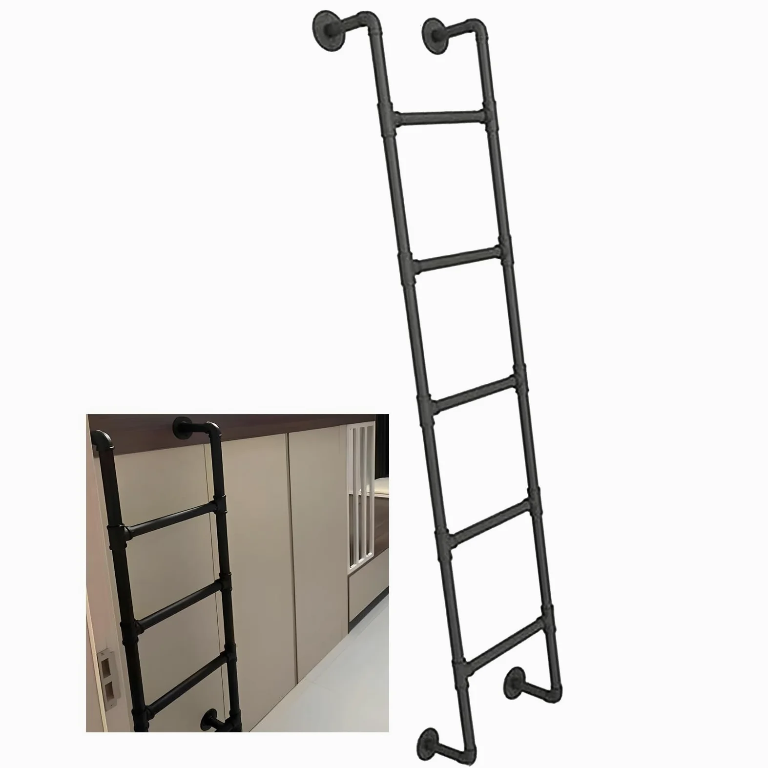 Scala di Emergenza in Metallo Resistente da Parete per finestre di scantinati, 122 cm, 152 cm, 183 cm, 213 cm, 244 cm, Universale, per soppalchi, Letti a Castello, antincendio, des