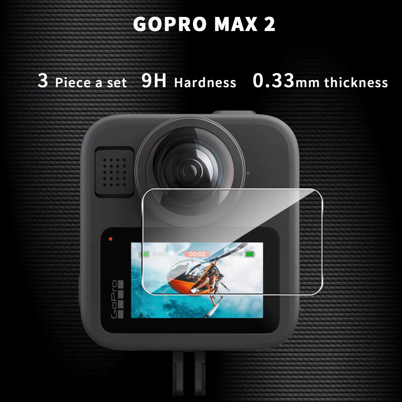 QULLOO Pellicola Protettiva per GoPro MAX 2, 2 Pezzi HD Vetro Temperato Durezza 9H Anti-graffio Schermo Protezione