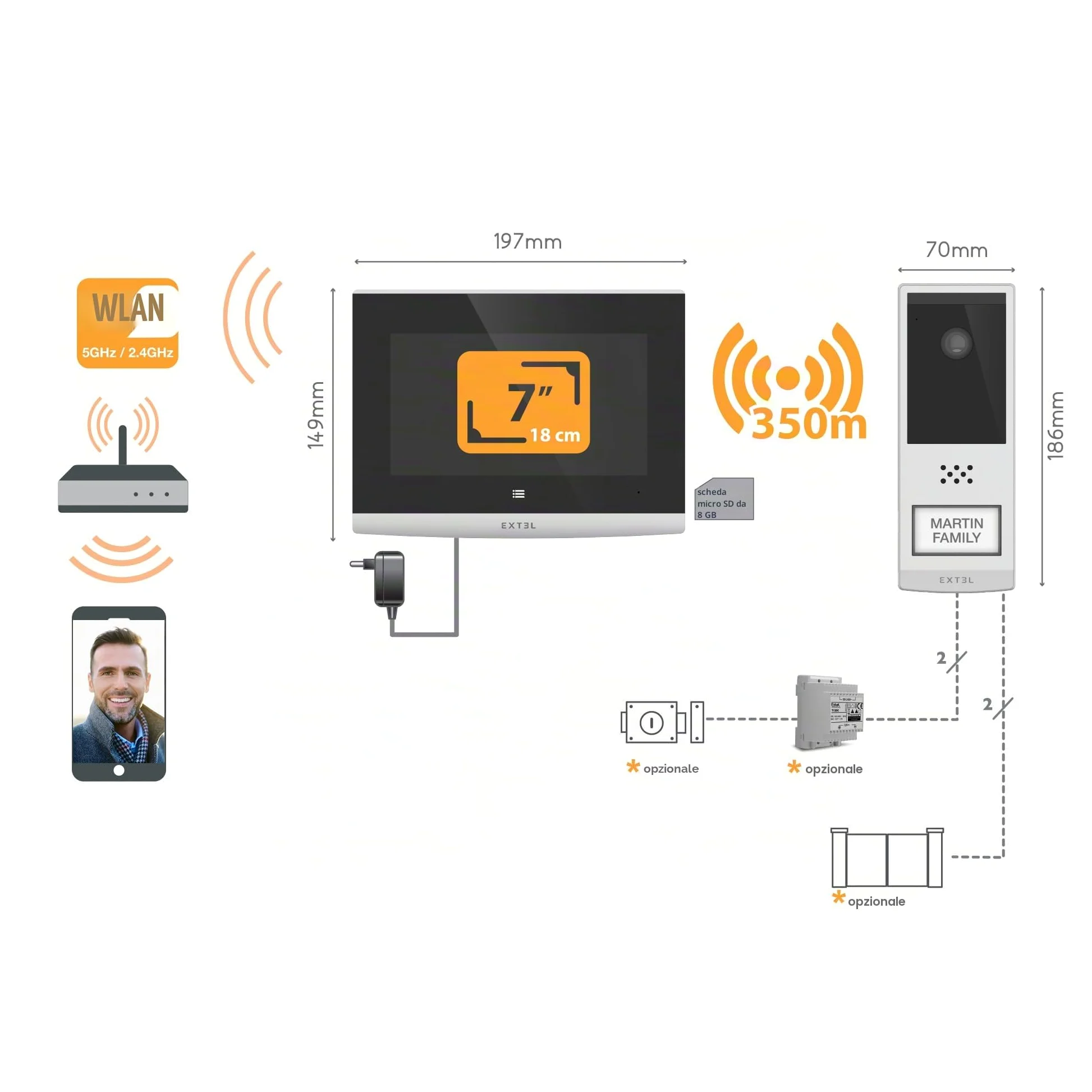 Videotelefono connesso - senza fili, a lunga portata 350 metri - Wave 2 - Extel - 720321