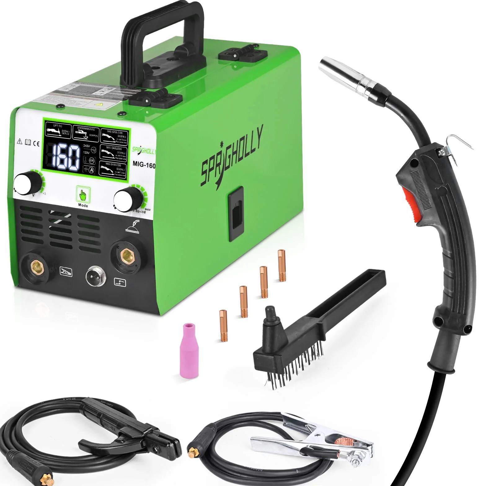 Saldatore Inverter IGBT 160 A 230 V MIG/MMA/Lift TIG 3 in 1 con Display LED