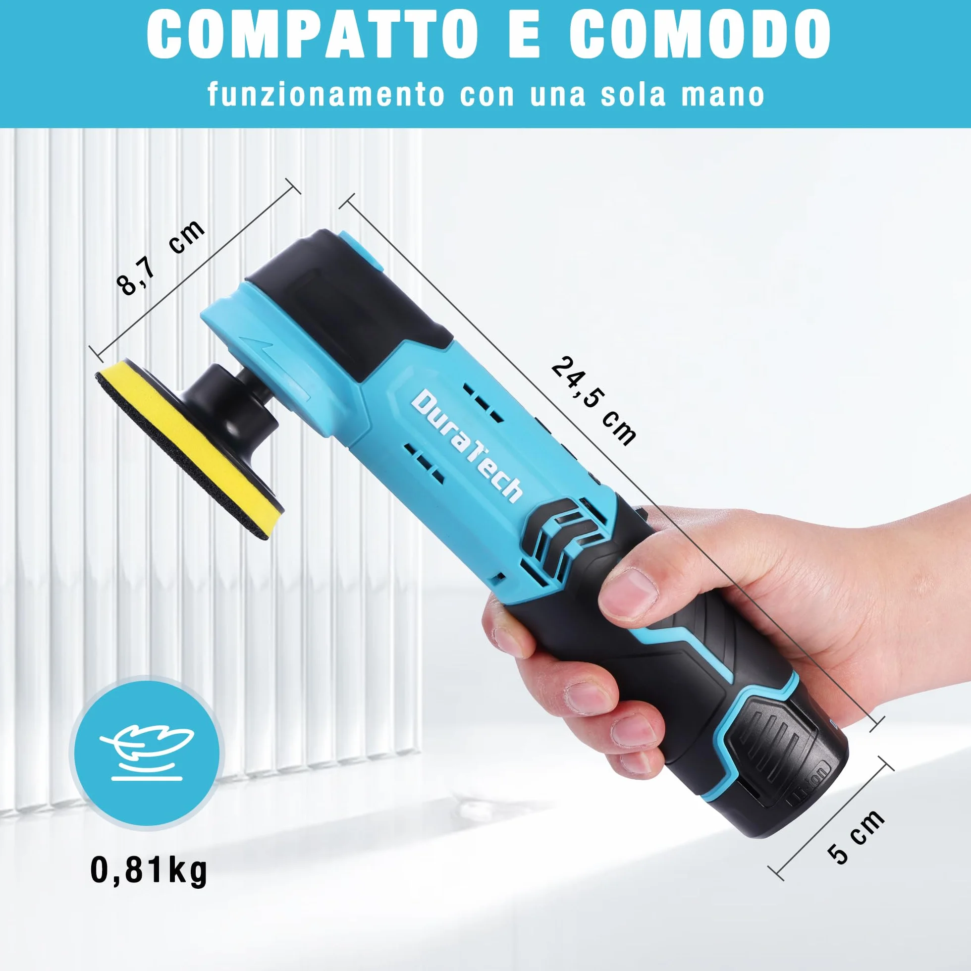 DURATECH Lucidatrice Elettrica 12V 3000 giri/min 5 Velocità Regolabili con Spugne Panni Disco