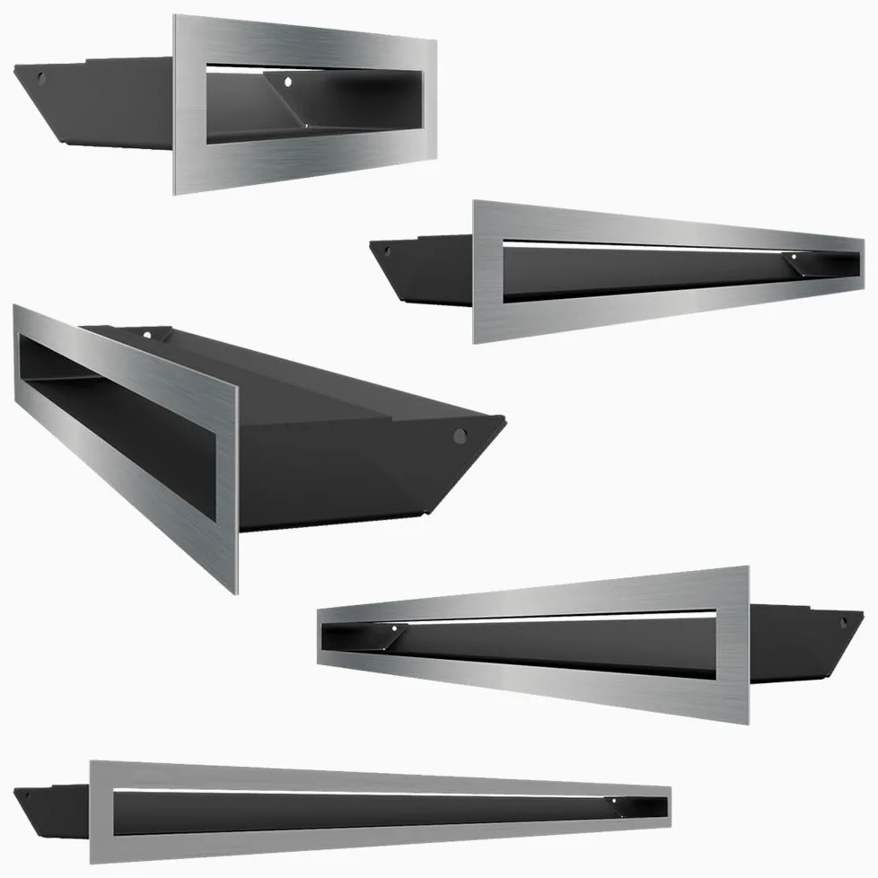 KRATKI griglia di ventilazione AIR 6 x 100 cm nero resistente al camino 45 | Griglia aria calda 6 x 100 cm; Griglia di scarico per ventilazione camino; Presa d'aria con un angolo di 45 gradi; resistente