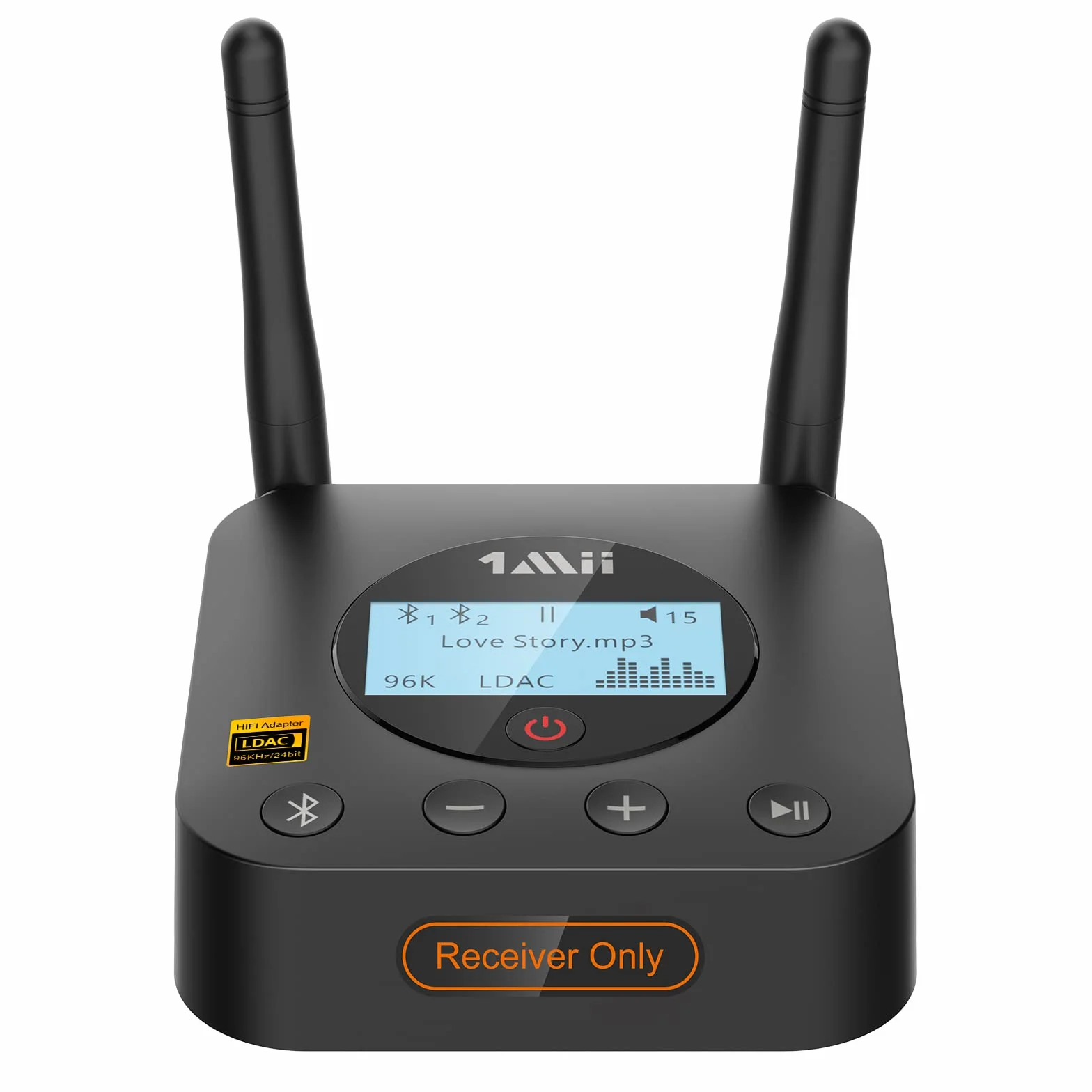 1Mii B06Pro+ Ricevitore Bluetooth HiFi, Adattatore Audio Wireless Bluetooth 5.1 Hi-Res LDAC per Stereo, Aptx HD& Bassa Latenza, con Uscita Ottica/AUX, Controllo del Volume, Display LCD, Lungo Raggio