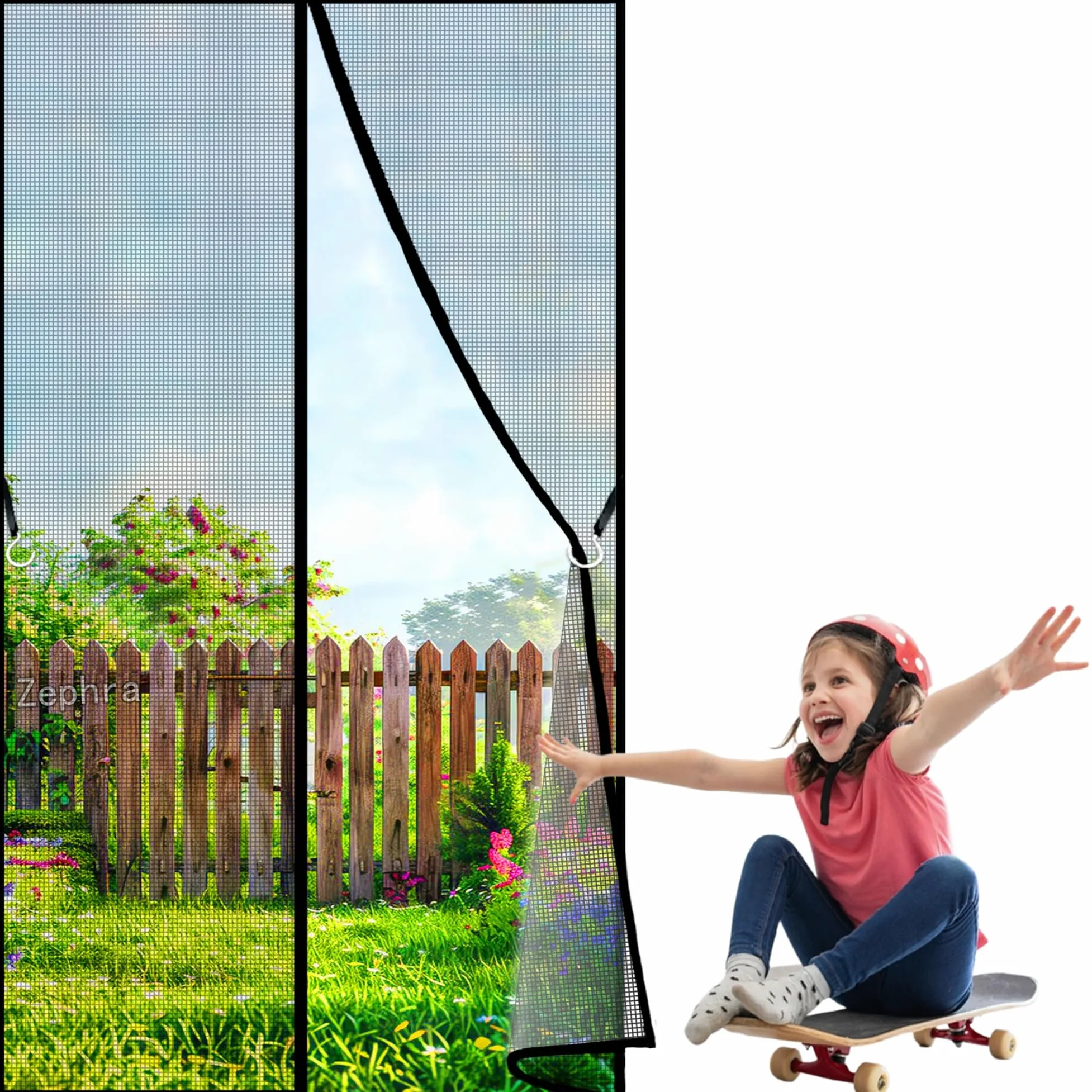 Zanzariera A Chiusura Automatica, 255x210cm Tenda Zanzariera per Porta, Chiusura Automatica Adsorbimento Magnetico, per Porte D'Ingresso Porte Cortili JPP1k Nero