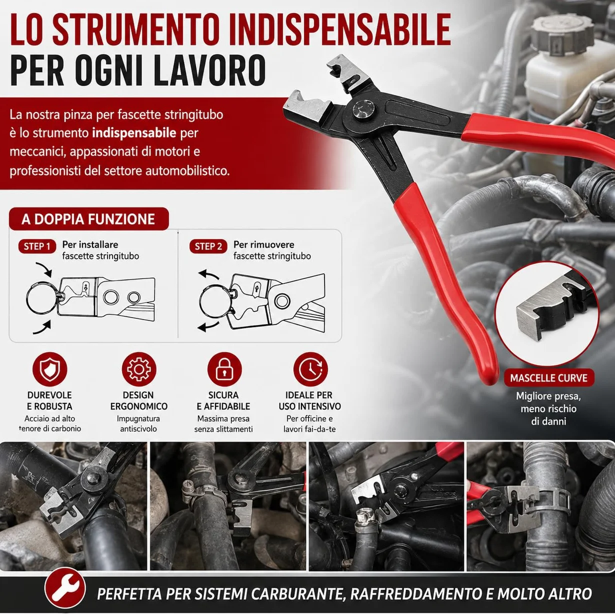 Pinza per Fascette Stringitubo Clic-R 17 cm Professionale in Acciaio Impugnatura Antiscivolo