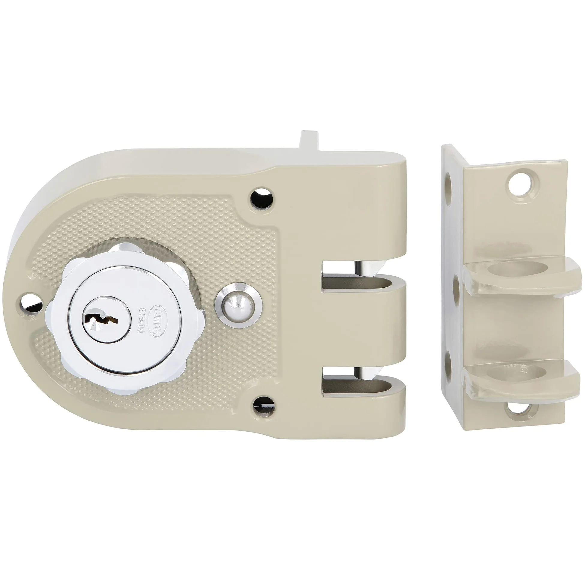 Amig - Serratura a Sovrapposizione a destra con leva di chiusura, linguetta e maniglia per porte in legno mod. 1396 | 60 mm | Chiusura con cilindro interno ed esterno | Acciaio Beige