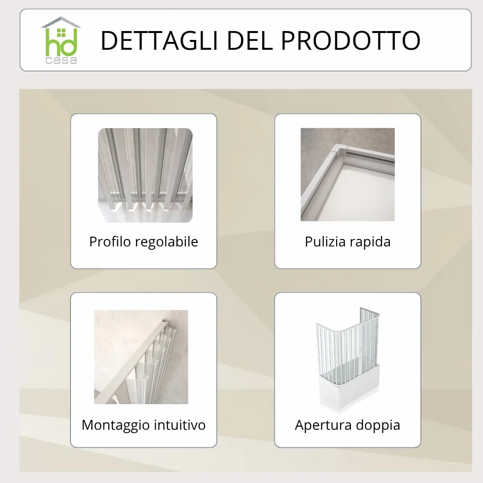 HD CASA Box Sopravasca a Soffietto 3 Ante Pannelli Semitrasparenti Profili Bianchi Cabina Doccia Salvaspazio PVC Made in Italy 70x170x70 cm