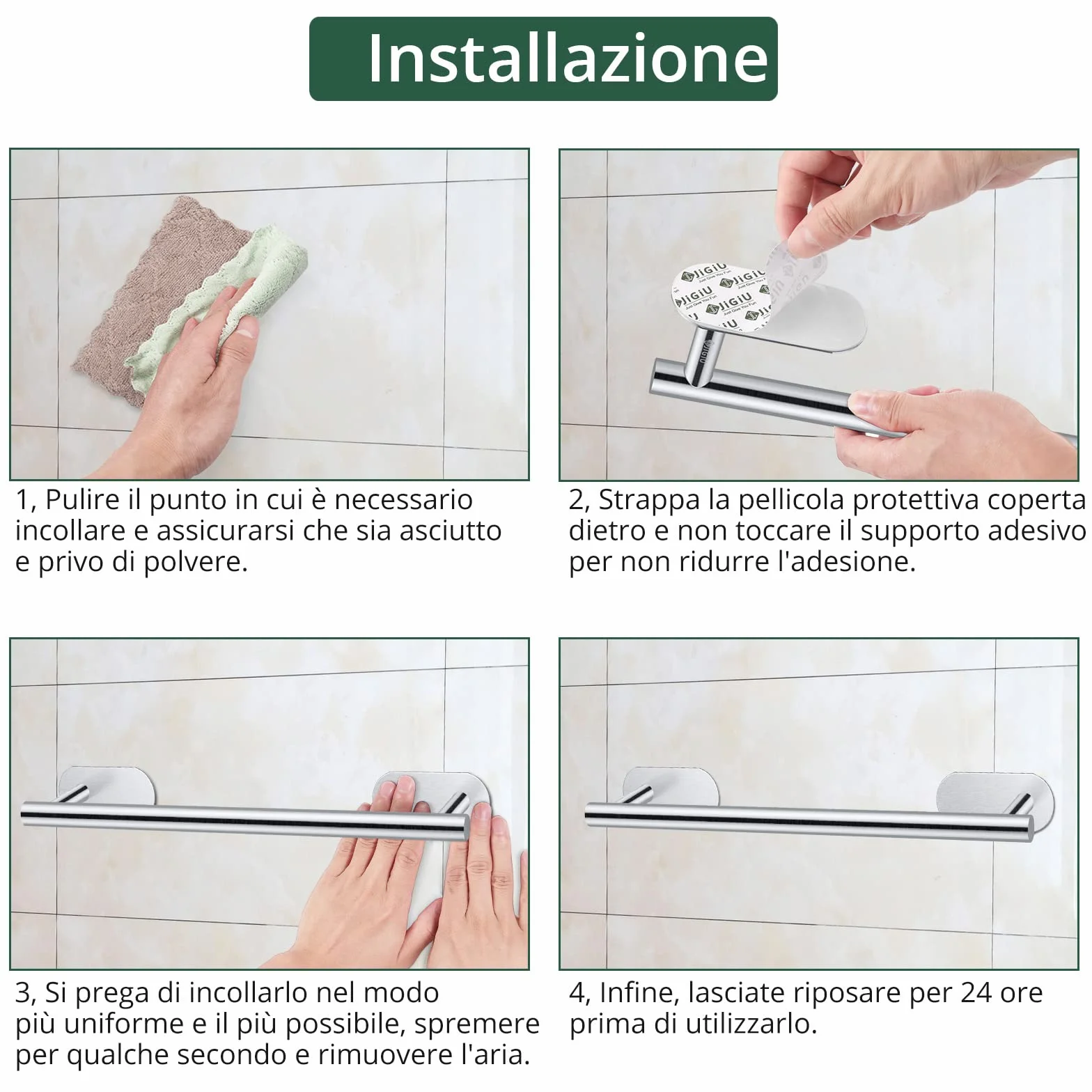Set Porta Asciugamani 5 Pezzi Acciaio Inox 304 Bagno Cucina 40cm Grigio Spazzolato