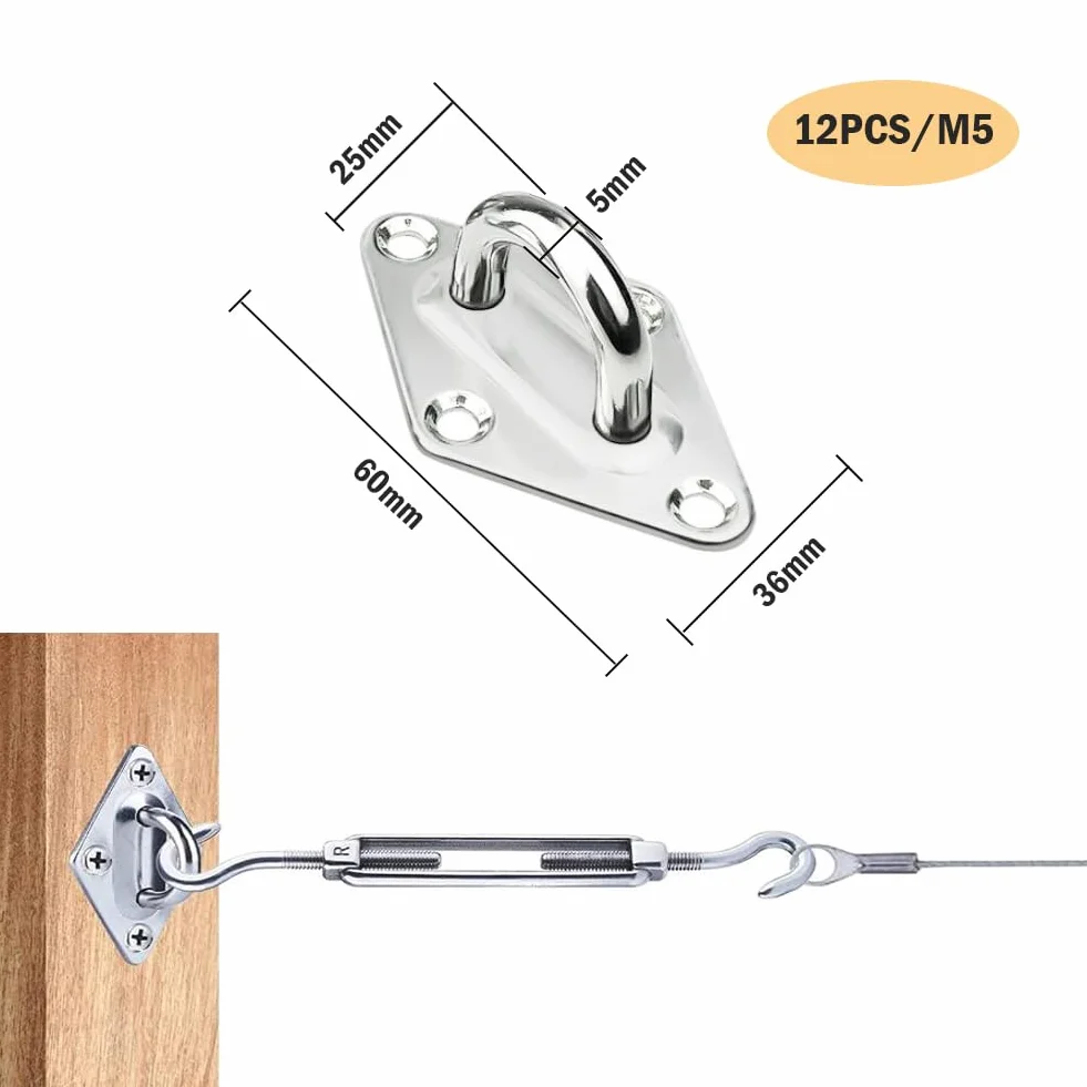 M5 Piastra Oculare Acciaio Inox 304 Placca Oculare Ganci Ancoraggio Gancio da Muro con Occhiello Soffitto per Appendere 12 Pezzi