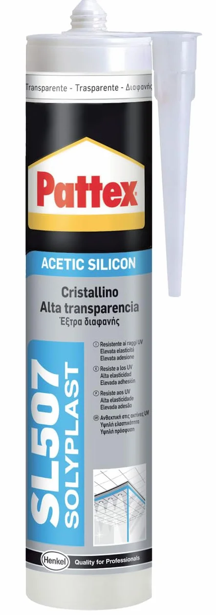 Pattex Sigillante Silicone Acetico Cristallino SL 507 Trasparente 300 ml Resistente Raggi UV Elevata Adesione