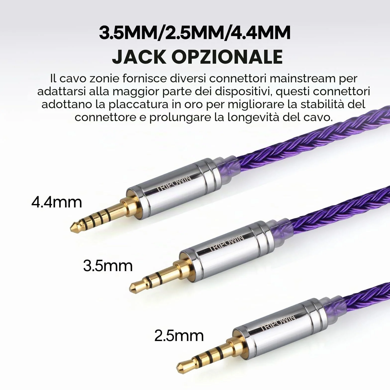 Linsoul Tripowin Zonie IEM Cavo, 16 Core Placcato Argento Cordoni Aggiornati, 1.25m SPC in Ear Monitor Cavi per 7hz Zero:2 Orchestra Lite Cadenza Hype4 Supermix4(2pin 0.78mm, 4.4mm)(Viola)