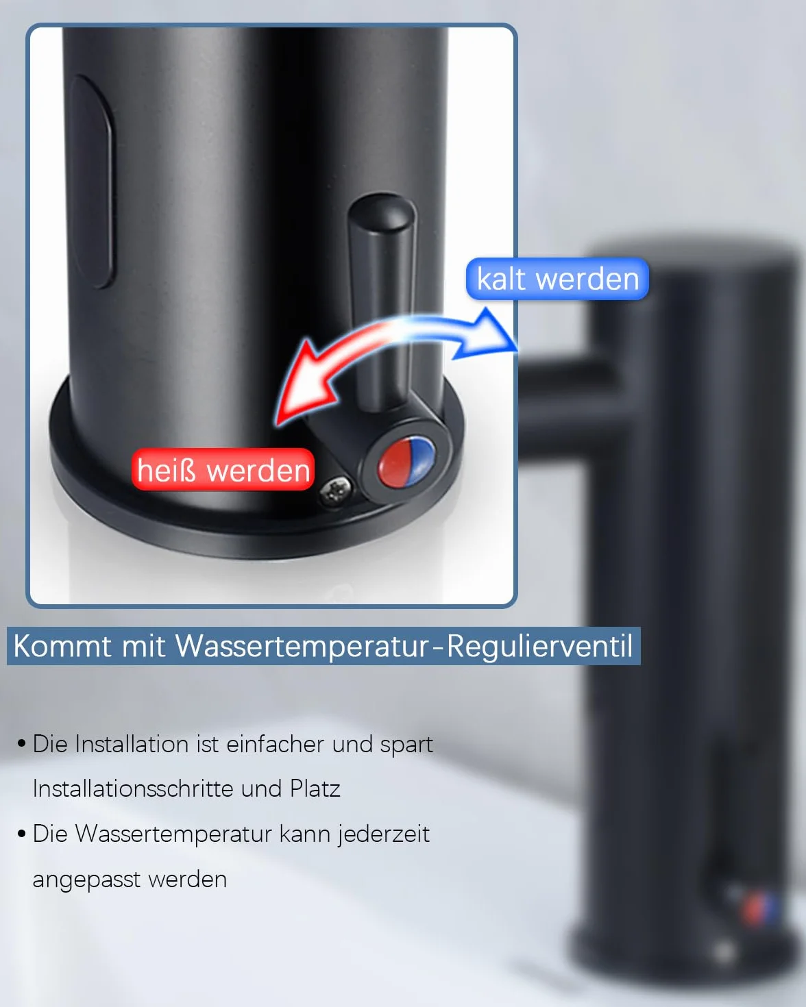 Rubinetto da bagno con sensore nero opaco miscelatore automatico a infrarossi senza contatto