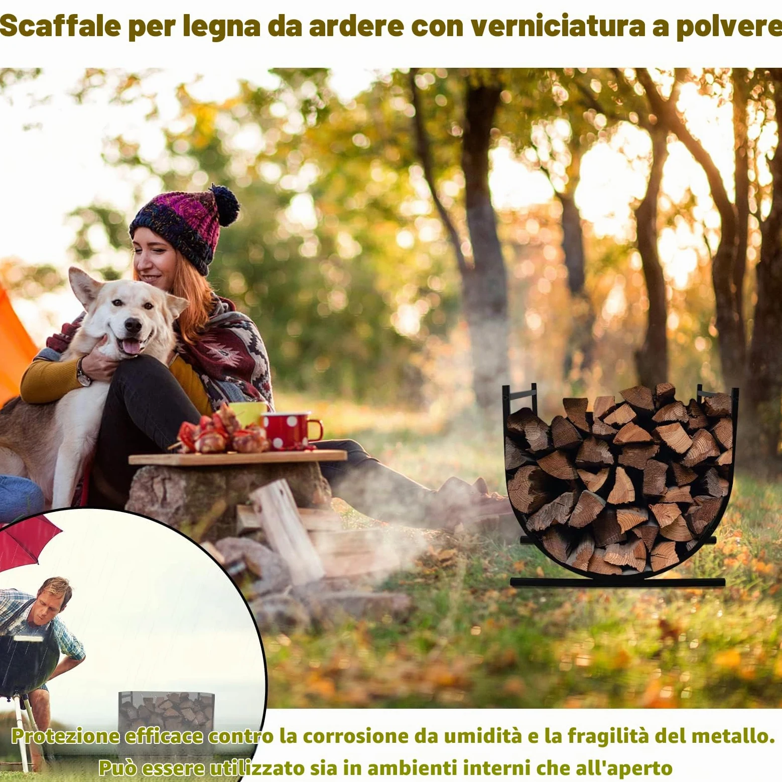 Froadp 44x37x40cm Cestini Portalegna Scaffale per Legna da Ardere Stoccaggio in Metallo per Tronchi Impilati Aiuto Cesto Porta da Camino Cestini Rack Nero Supporto per Interni e Esterni