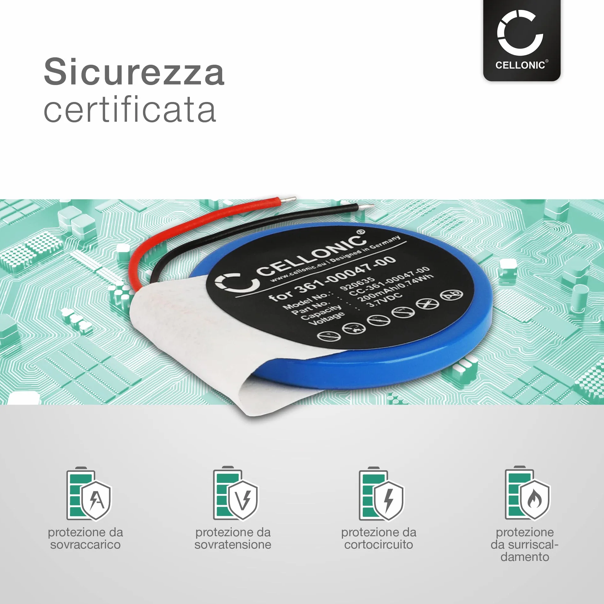 CELLONIC 1x Batteria per Smartwatch e braccialetto fitness Compatibile con Garmin Approach S2, Forerunner 110, Forerunner 210, 361-00047-00 – (200mAh, 3.7V)