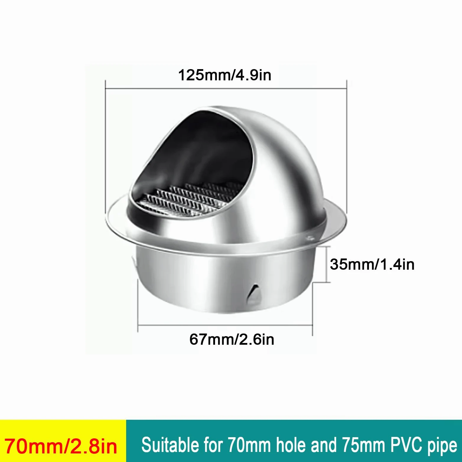 acciaio inox 304 aria sfiato coperture,rotondo Wall sfiato Outlet copertura,tubo pioggia copertura Protettore cappello External Wall scarico Comignolo,Range Hood Outlet Windshied sfiato cappello ()