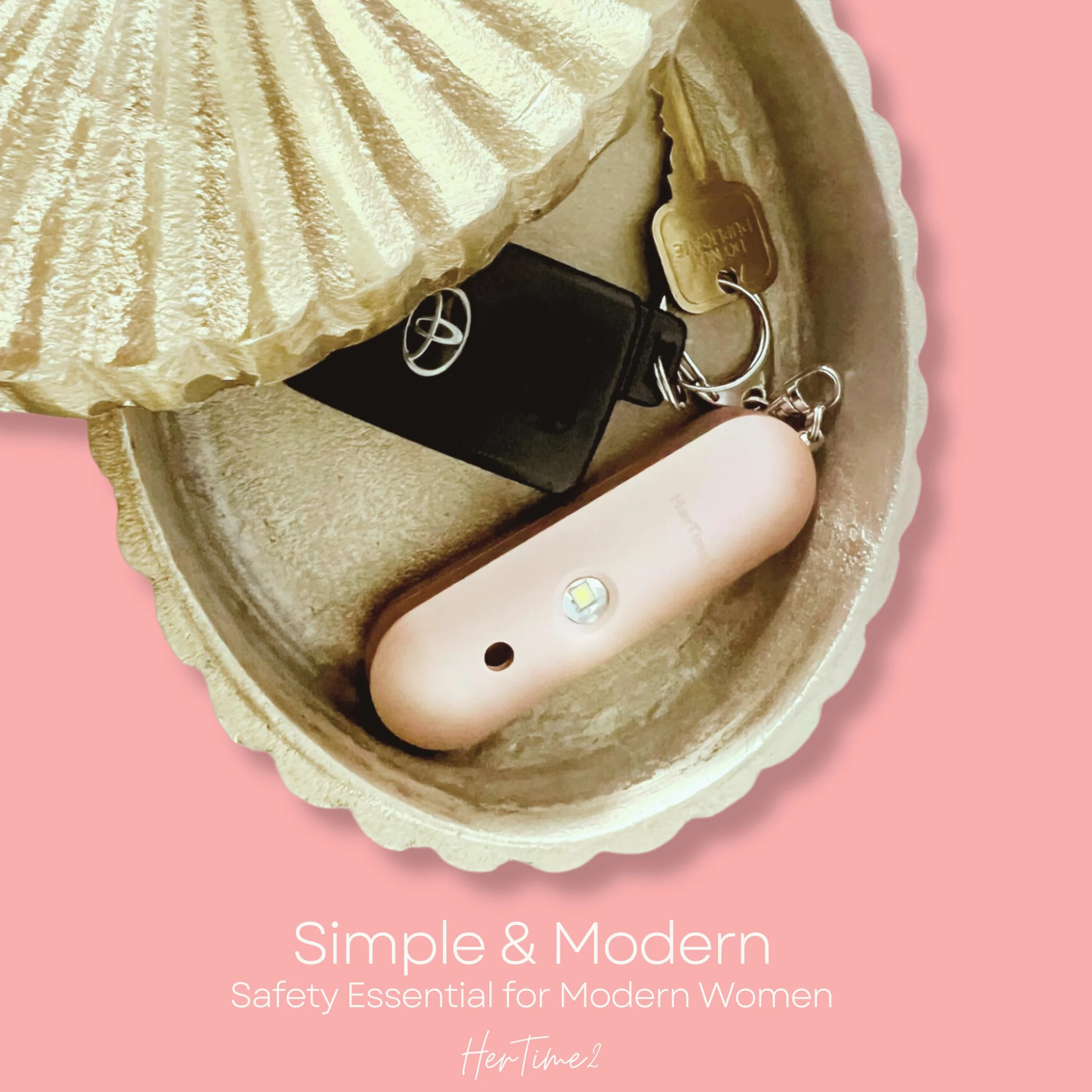 HerTime2 Allarme di sicurezza personale da donna, sirena di autodifesa, portachiavi impermeabile con luce stroboscopica, alimentato a batteria, oro rosa