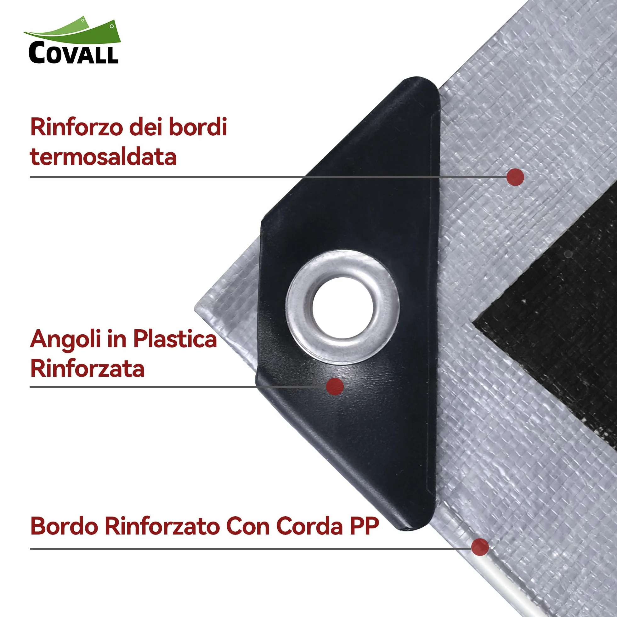 Telone Impermeabile Esterno 3x5m 155 gr/mq, HDPE Rinforzato Occhiellato Anti-UV – Telo Copritutto Antipioggia Antivento per Piscina Auto Giardino Campeggio, Argento Nero