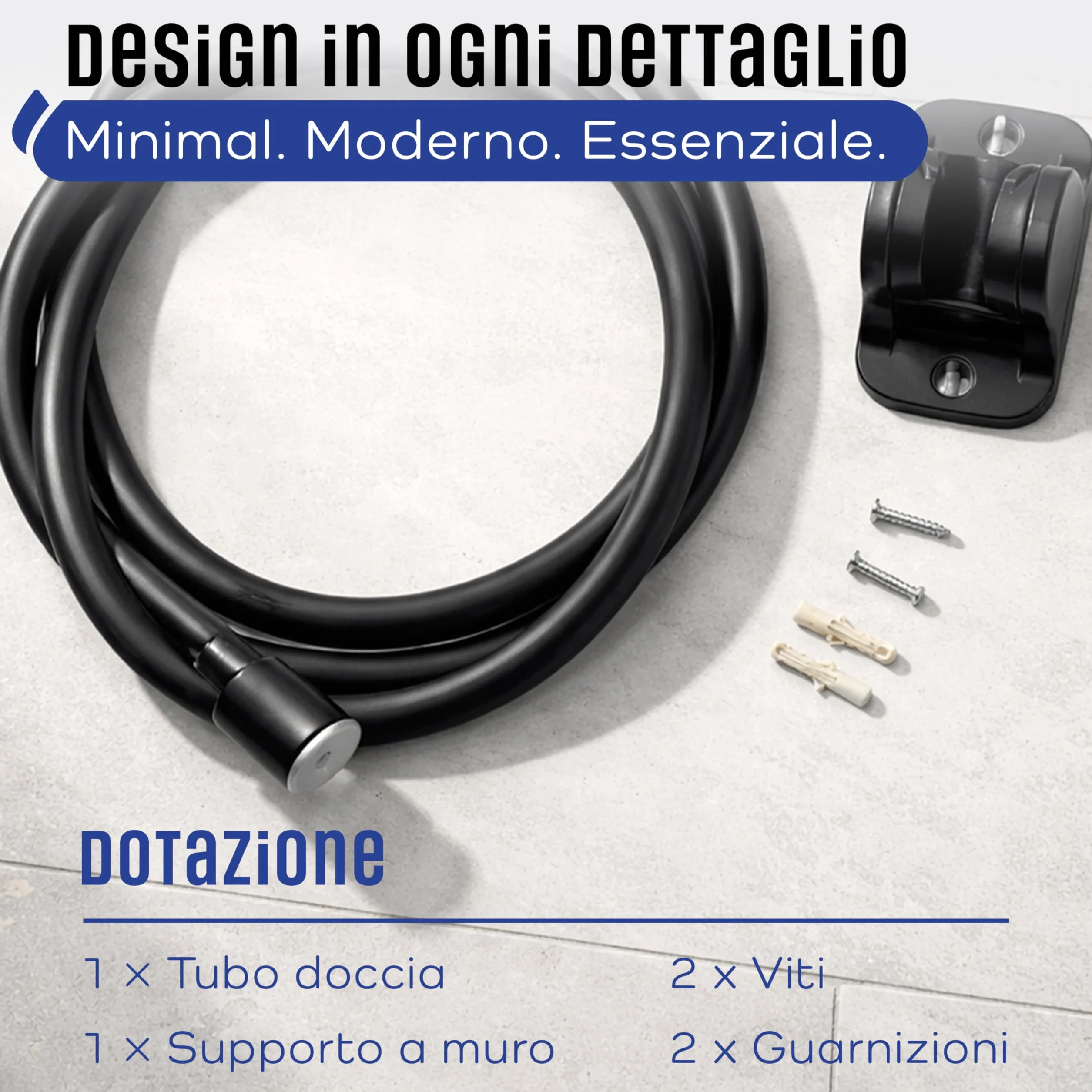 Flessibile Doccia 150 cm Universale in PVC – Tubo Doccia Antipiega con Giunti Rinforzati e Kit Accessori – Installazione Facile e Compatibile con Tutti i Doccini Standard