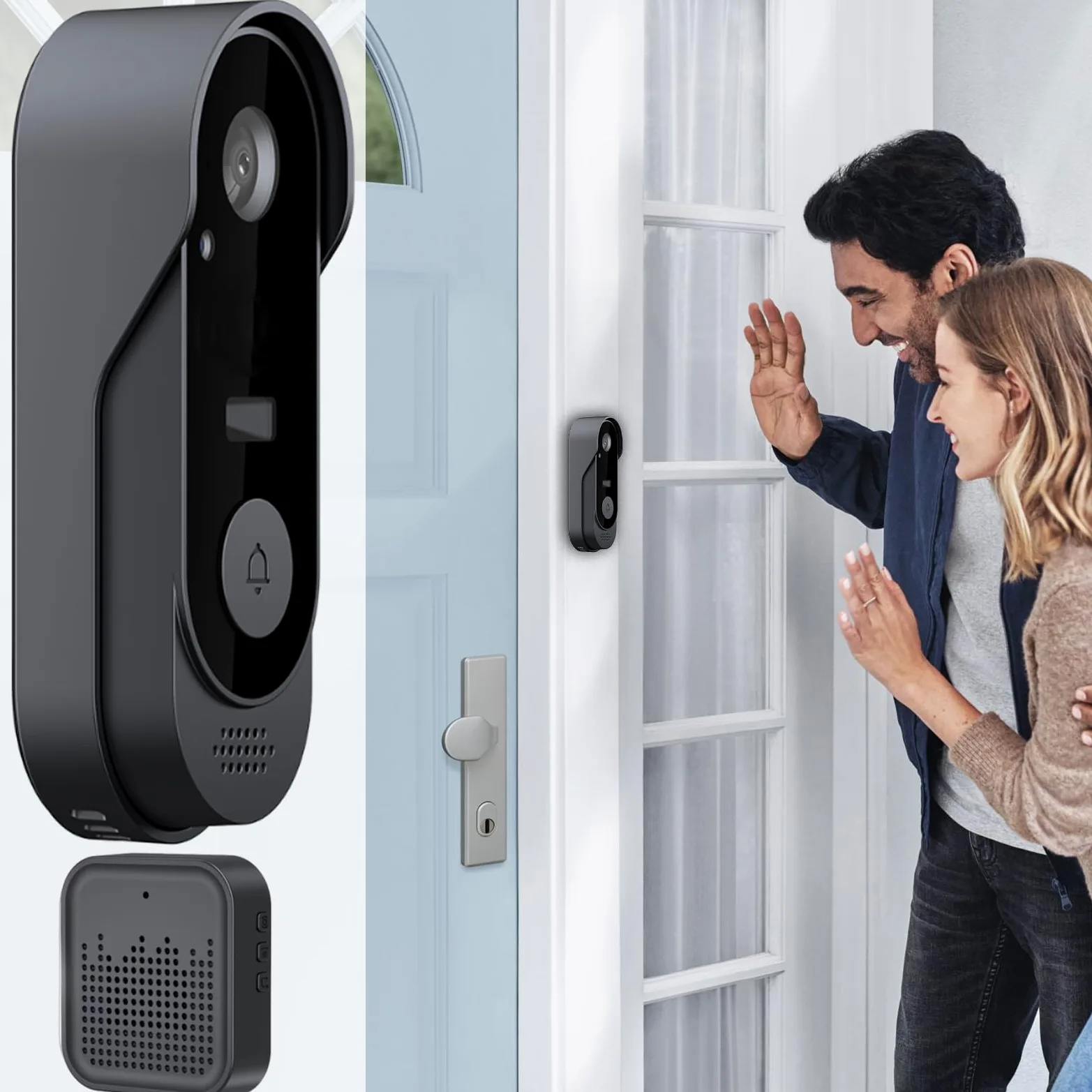 Campanello Wireless con Telecamera Sensore Sicurezza, Monitor, Cloud | Videocitofono di Sicurezza Avvisi Visitatori Notturni Casa, Porta Ingresso, Esterno