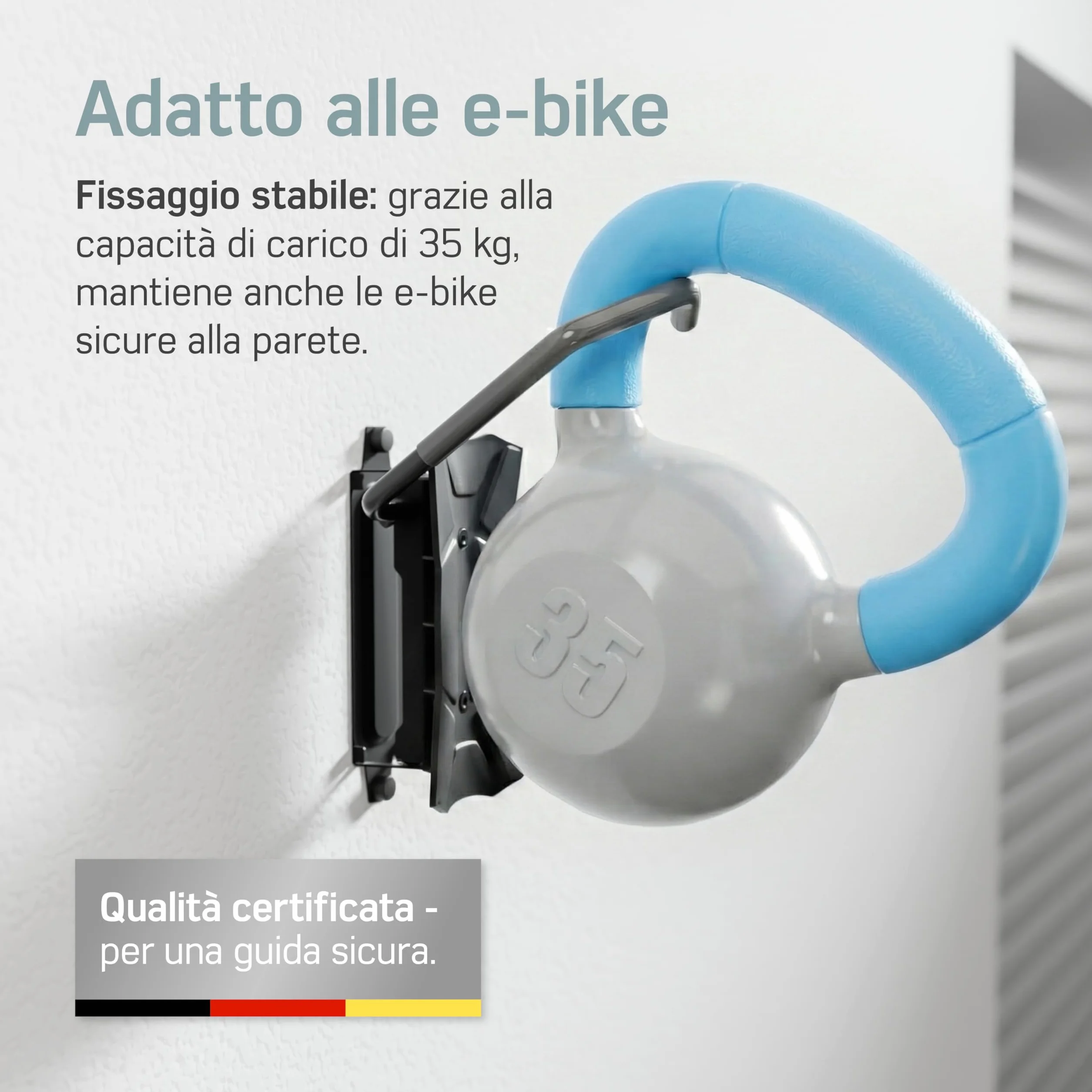 Borgen Portabici da Muro Girevole 35 kg – Supporto bici verticale salvaspazio – Incl. tasselli Fischer DuoPower