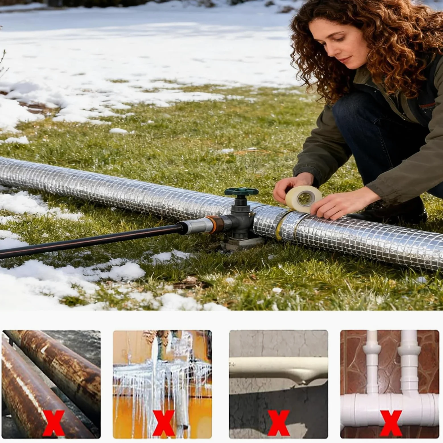 Tubo di Isolamento Antigelo per Esterni (ID) 114mm x (T) 30mm | Isolante per Tubature Autosigillante Tubo Isolato con Foglio di Alluminio per Estern Bagno Tubi Acqua Fredda e Calda