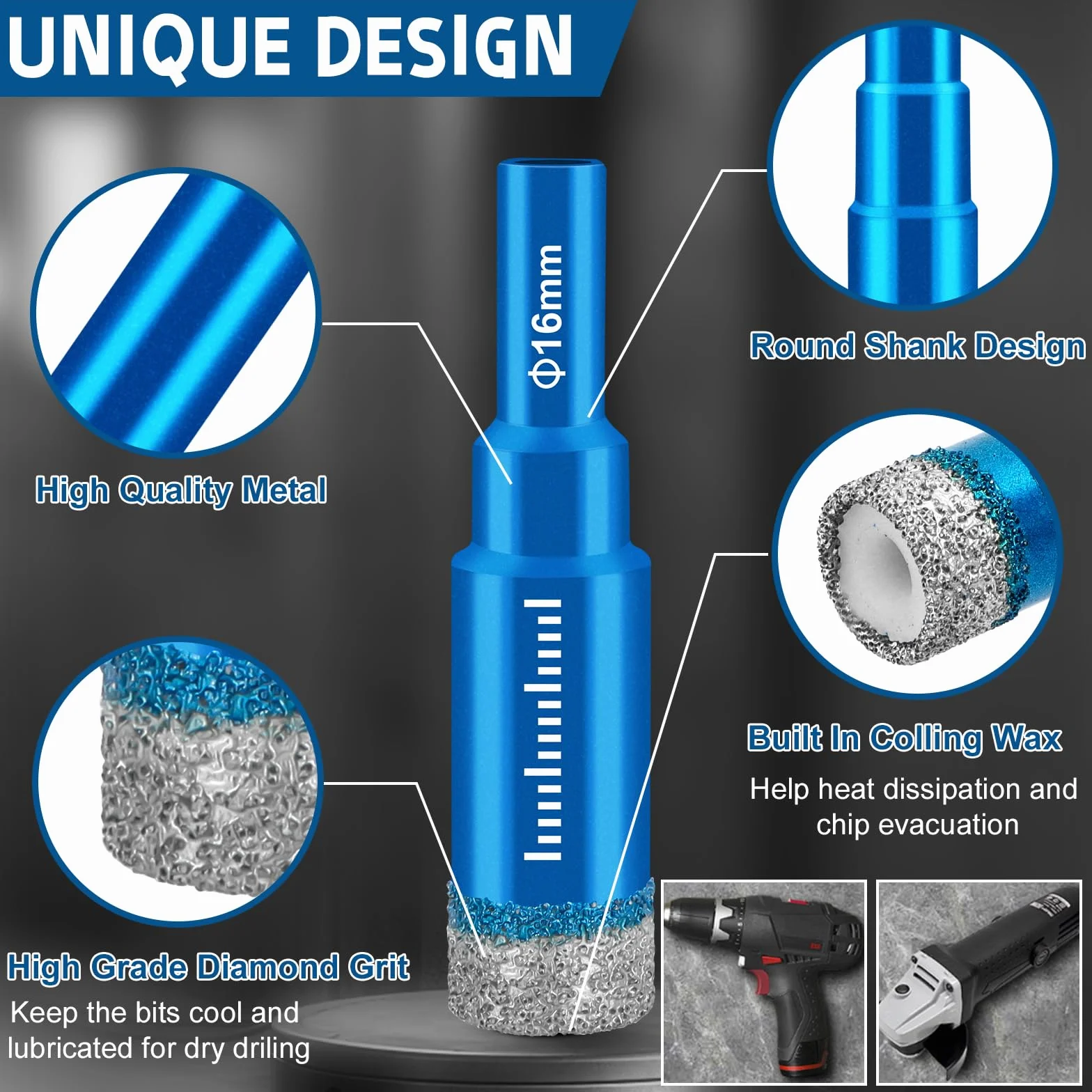 Set di Punte per Gres Porcellanato 12 Pezzi, Punte Diamantate 5-16mm e Carburo 6-12mm per Granito, Vetro, Piastrelle