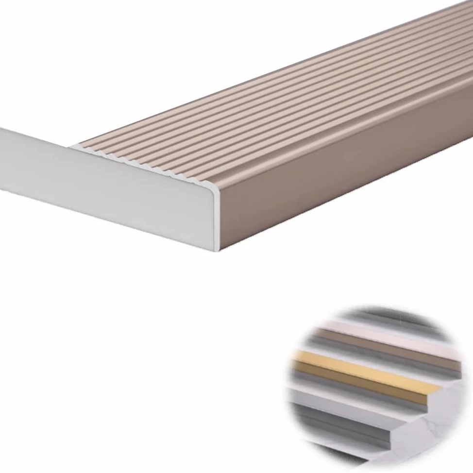 Profilo di Protezione Antiscivolo in Metallo per Bordi di Scale, Disponibile nel8/52 Pollici. Profilo di Transizione Largo 2 Pollici per gradini sicuri e Maggiore Protezione (D 2 52"/130cm).