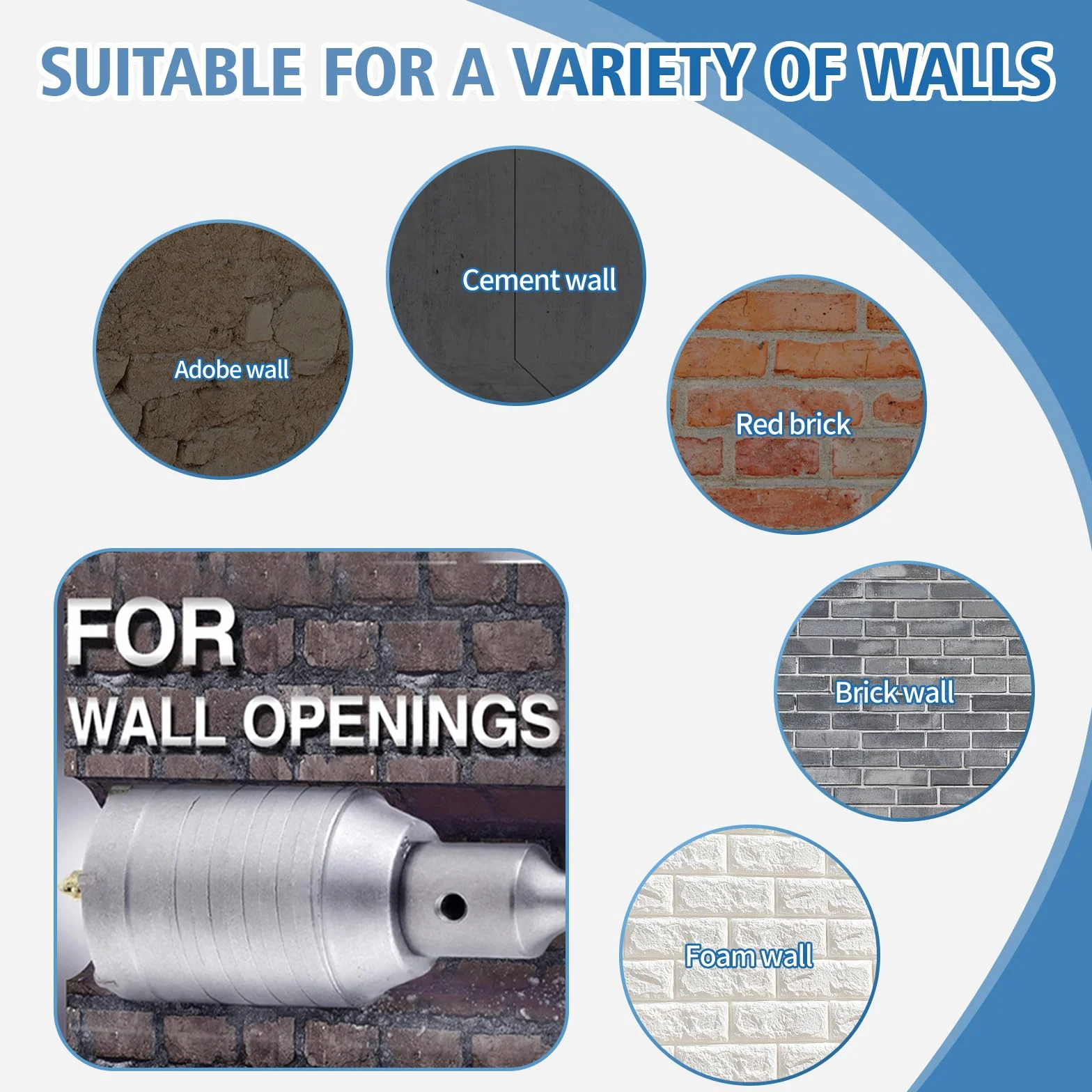 EXLECO Carotatrice Muro Set 7 Punte Cave 30-110mm SDS Plus & SDS Max 6 Punta Centraggio