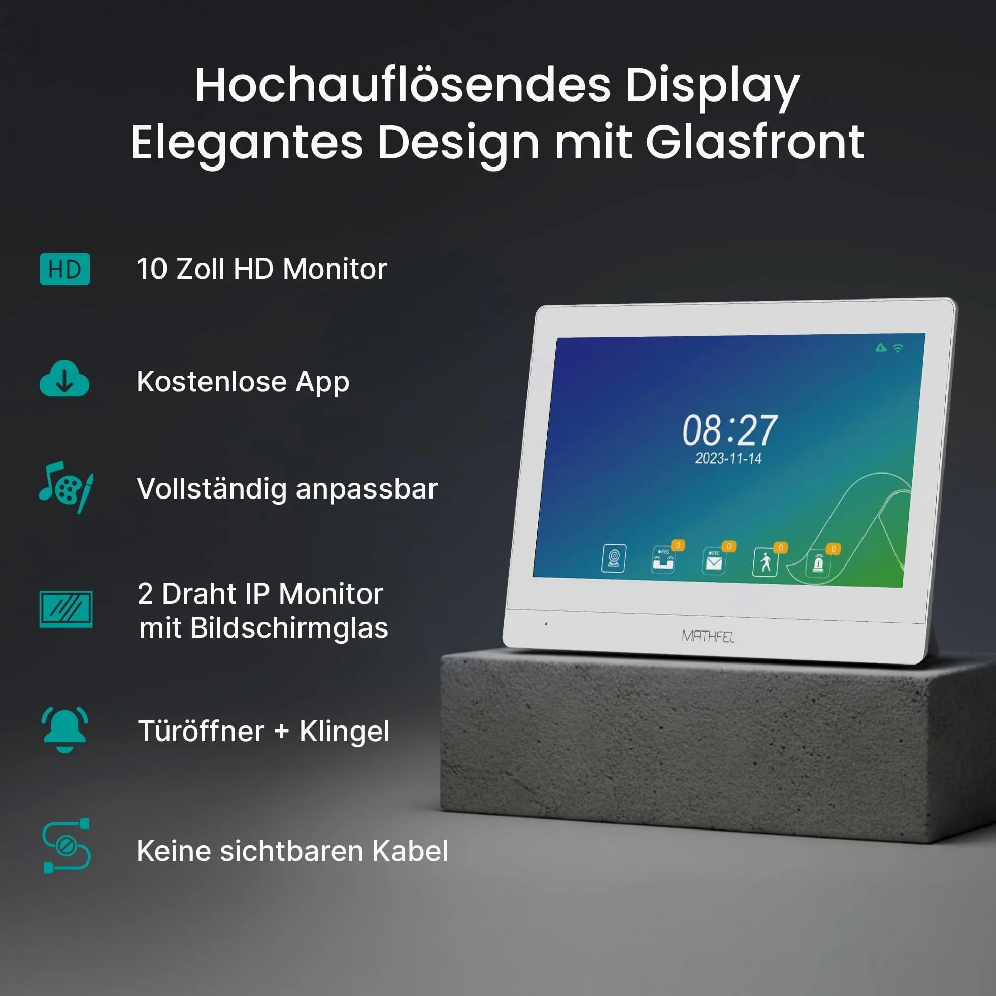 Mathfel 2 case di famiglia, 2 fili, bus Wi-Fi, videocitofono, 4 monitor touch screen da 10 pollici, con fotocamera grandangolare da 2 megapixel, 170 gradi, stazione esterna in argento con incisione