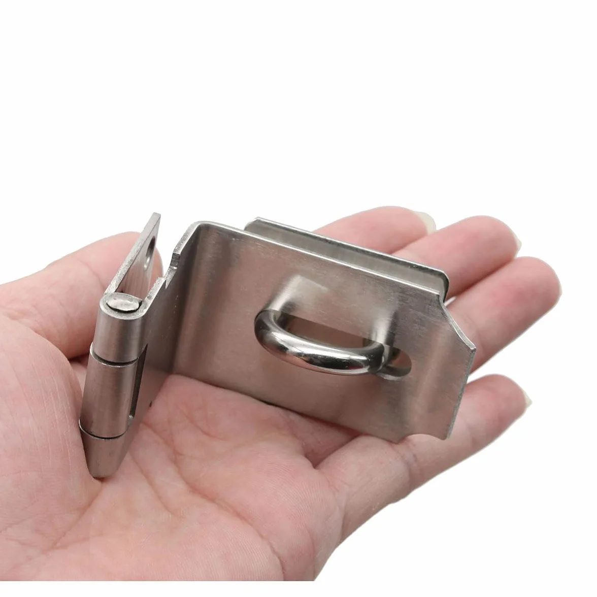 Scrocco Hasp per Porta a 90 Gradi, Chiusura a Scatto in Acciaio Inox Nichel Satinato per Porte Scorrevoli e Da Fienile