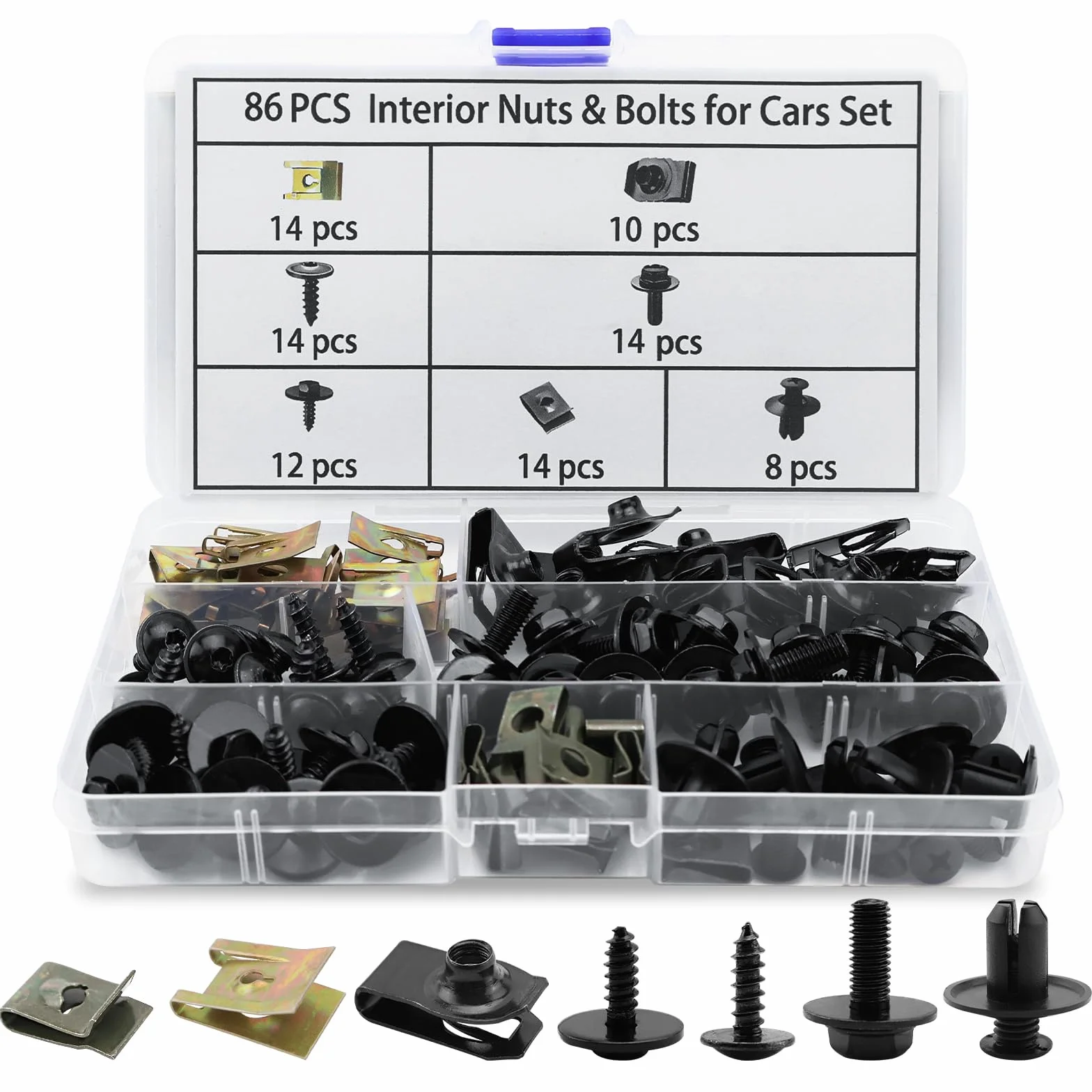 Mumjooyi 86 pezzi Set di Viti per Carrozzeria Kit Assortimento U-Clips Fissaggio Metallo
